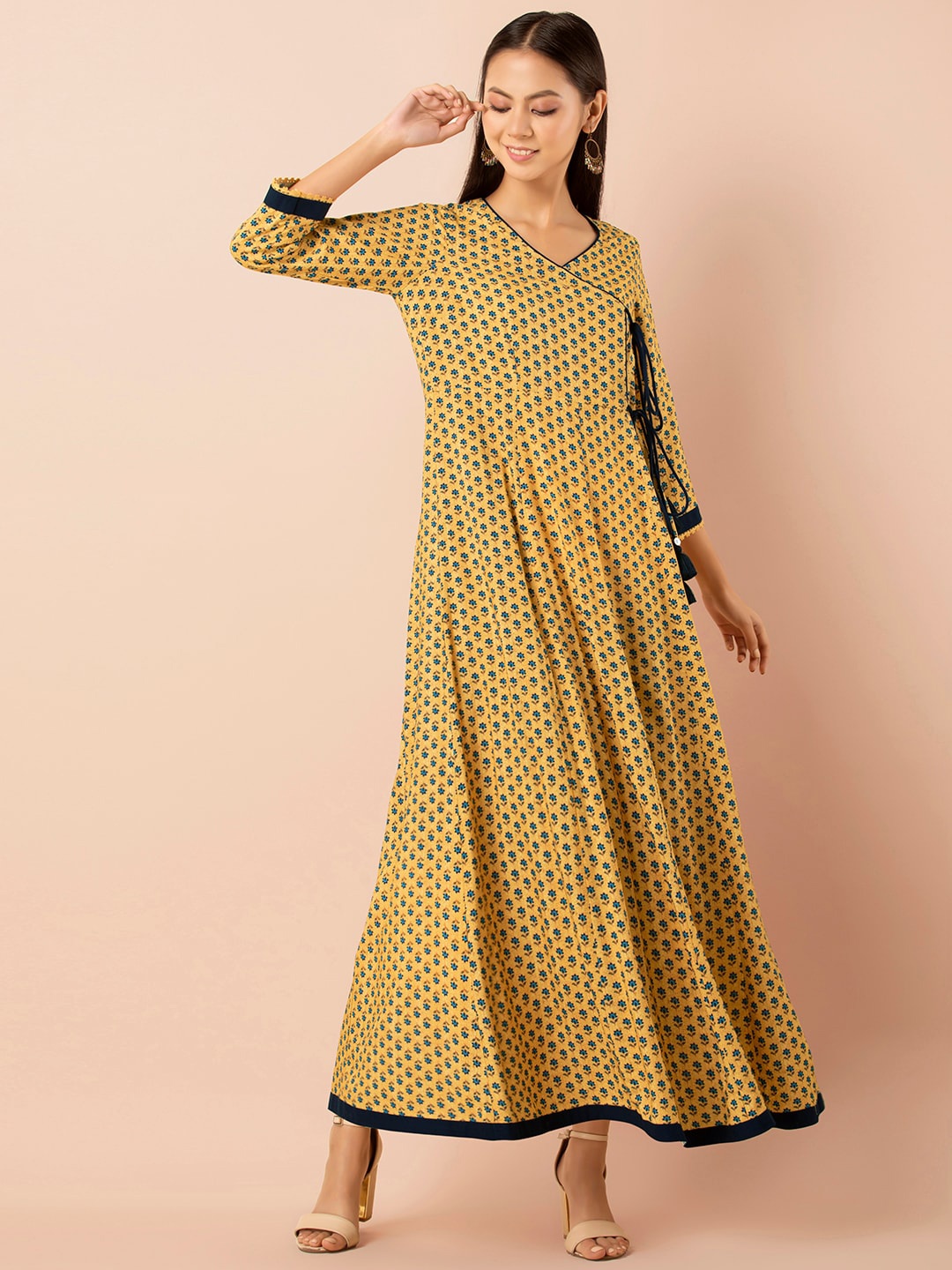 

INDYA Floral Printed Angrakha Anarkali Maxi Kurta, Yellow
