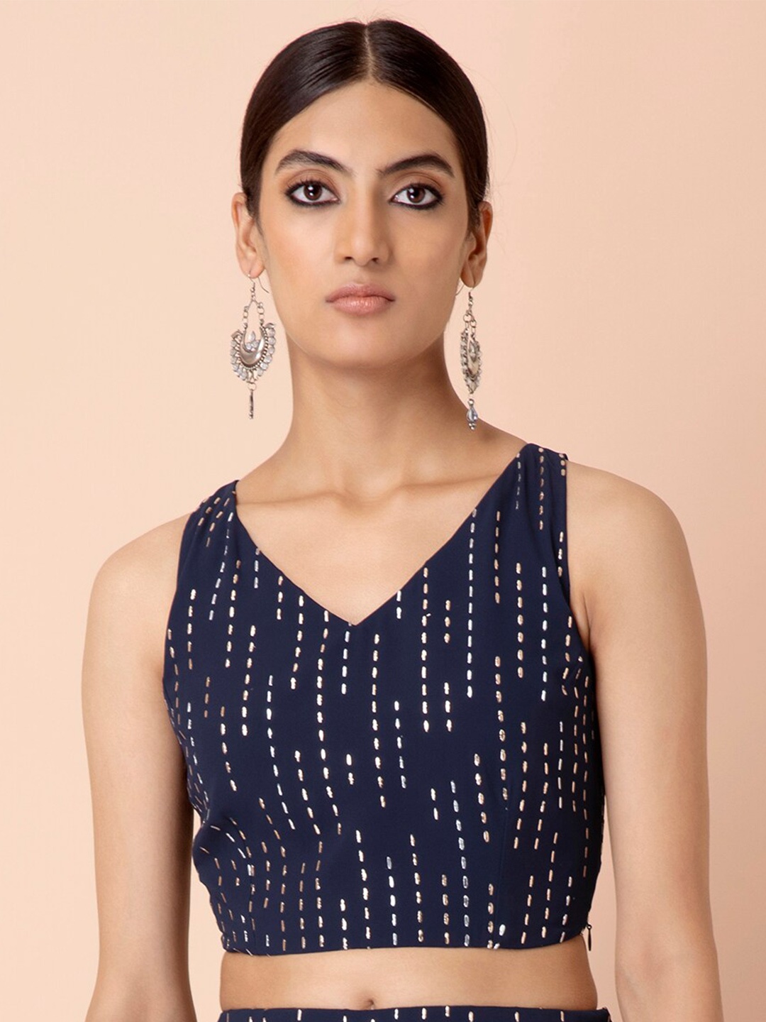 

INDYA Embellished Ethnic Crop Top, Navy blue