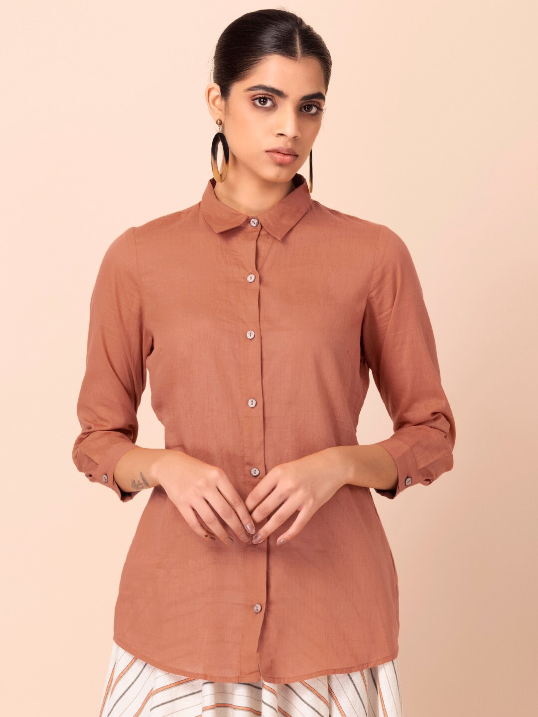 

INDYA Pure Cotton Mul Opaque Shirt, Orange