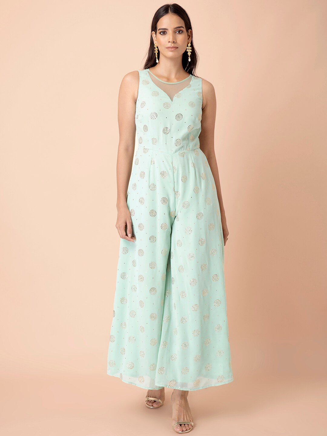 

INDYA Embellished Mukaish Work Basic Jumpsuit, Sea green