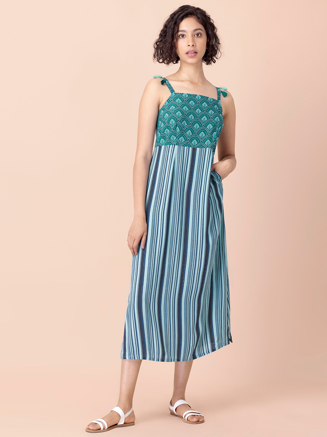 

INDYA Printed Straight Dress, Blue