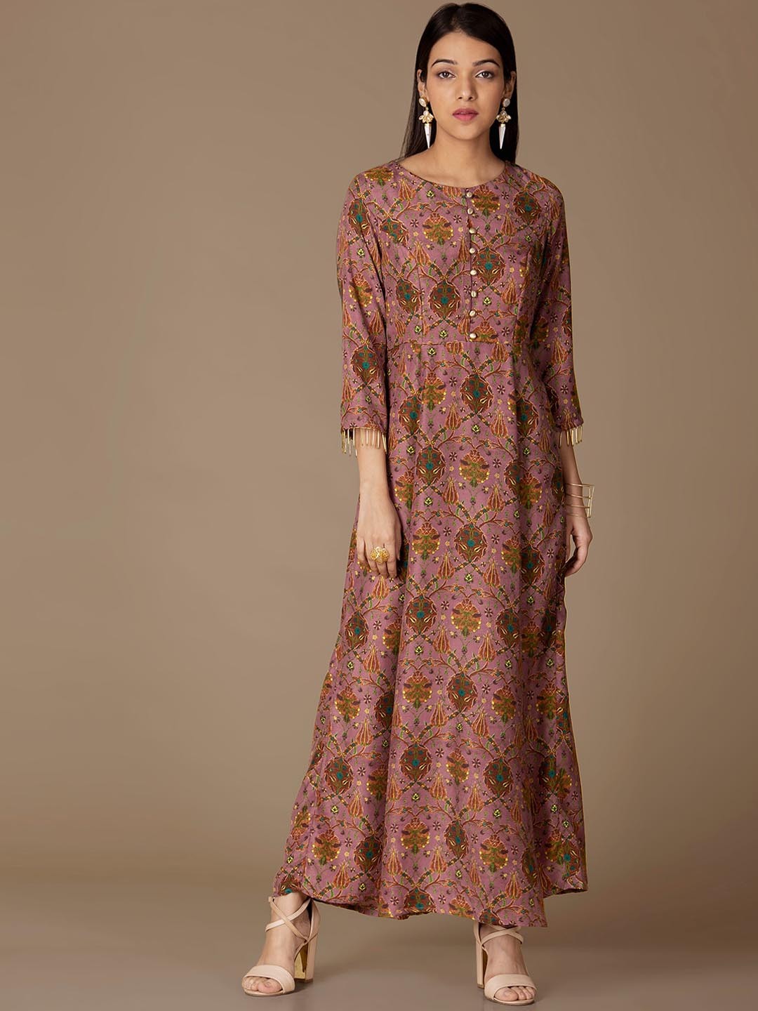 

INDYA Floral Printed A-Line Kurta, Mauve