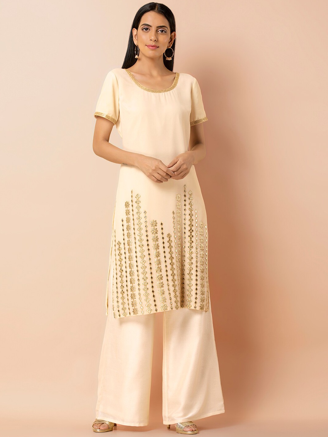 

INDYA Embellished Gotta Patti Straight Kurta, Cream