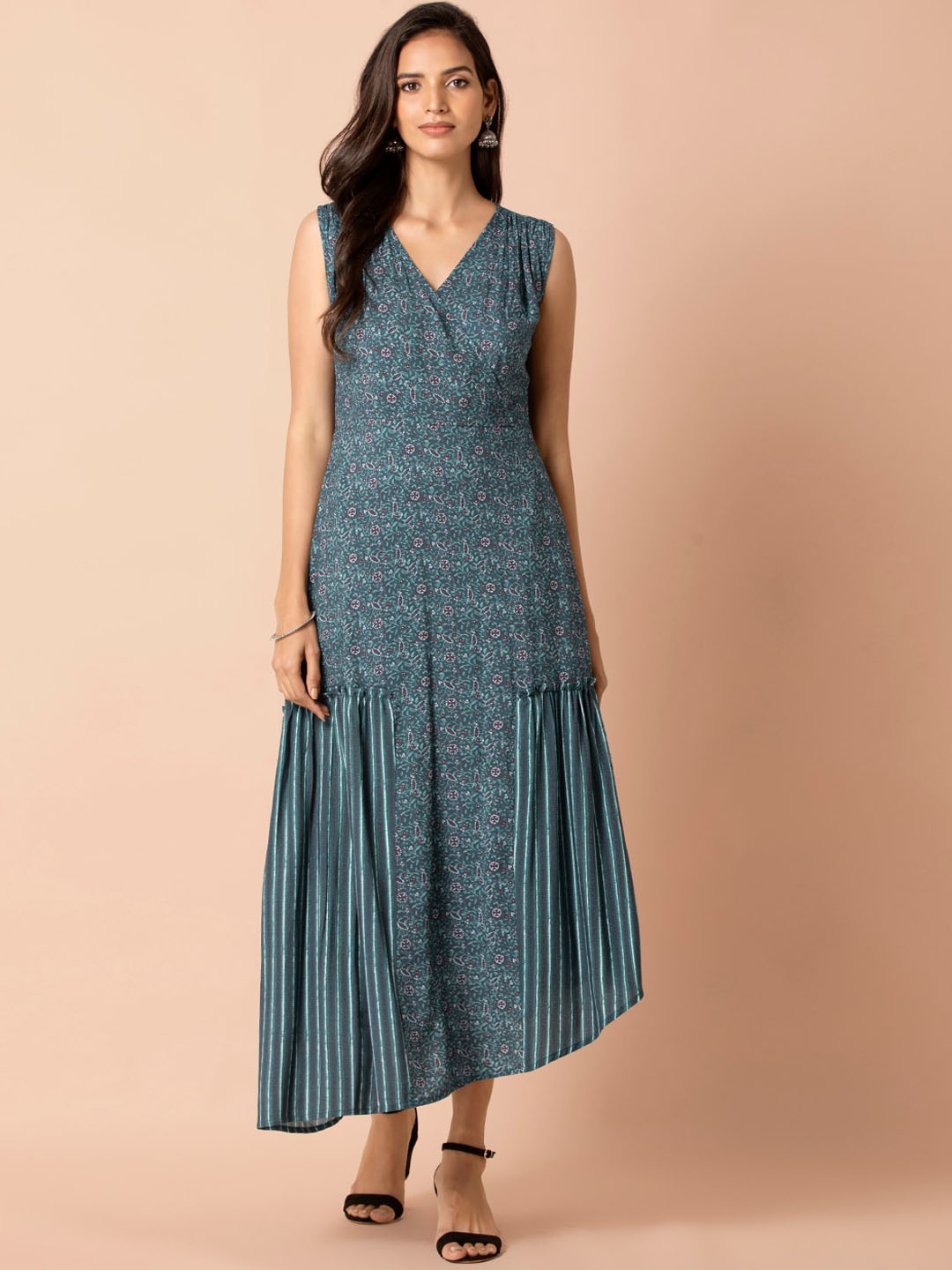 

INDYA Printed Maxi Ethnic Dresses, Green