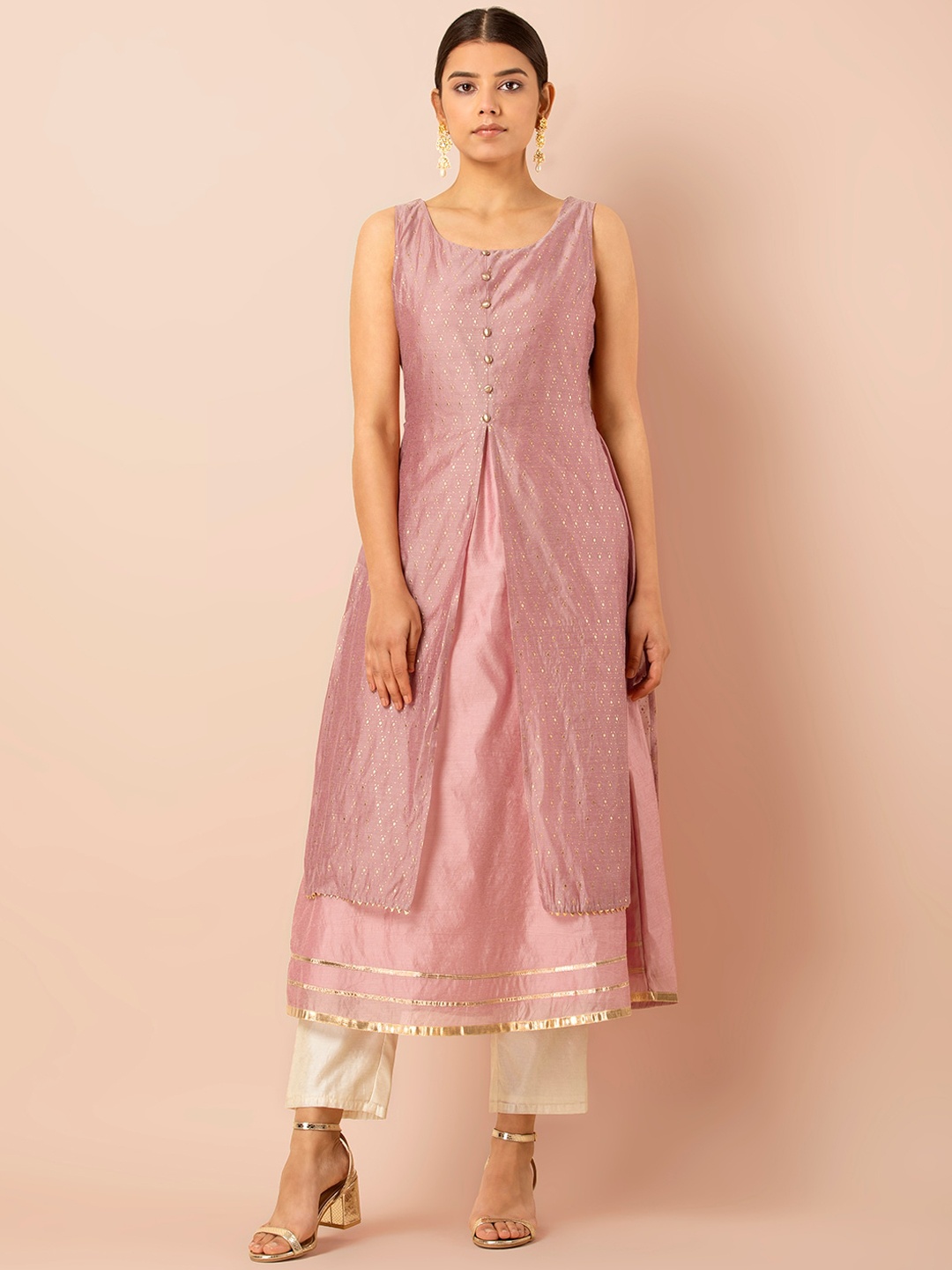 

INDYA Geometric Embellished A-Line Kurta, Pink