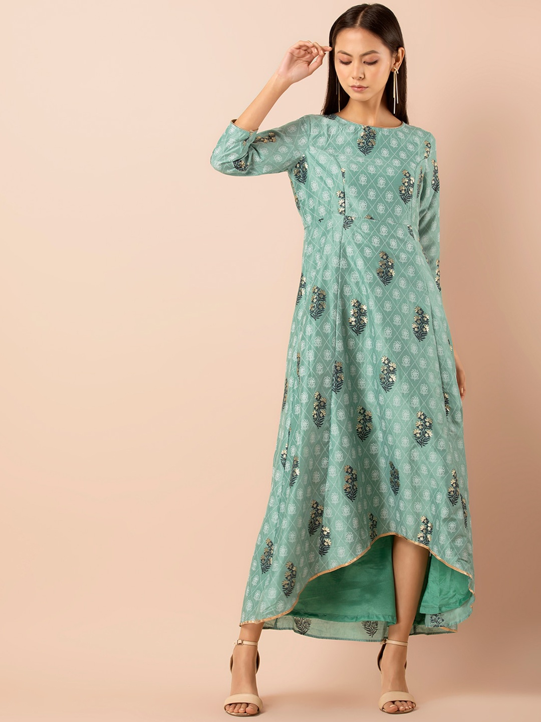 

INDYA Floral Printed Maxi Ethnic Dresses, Green