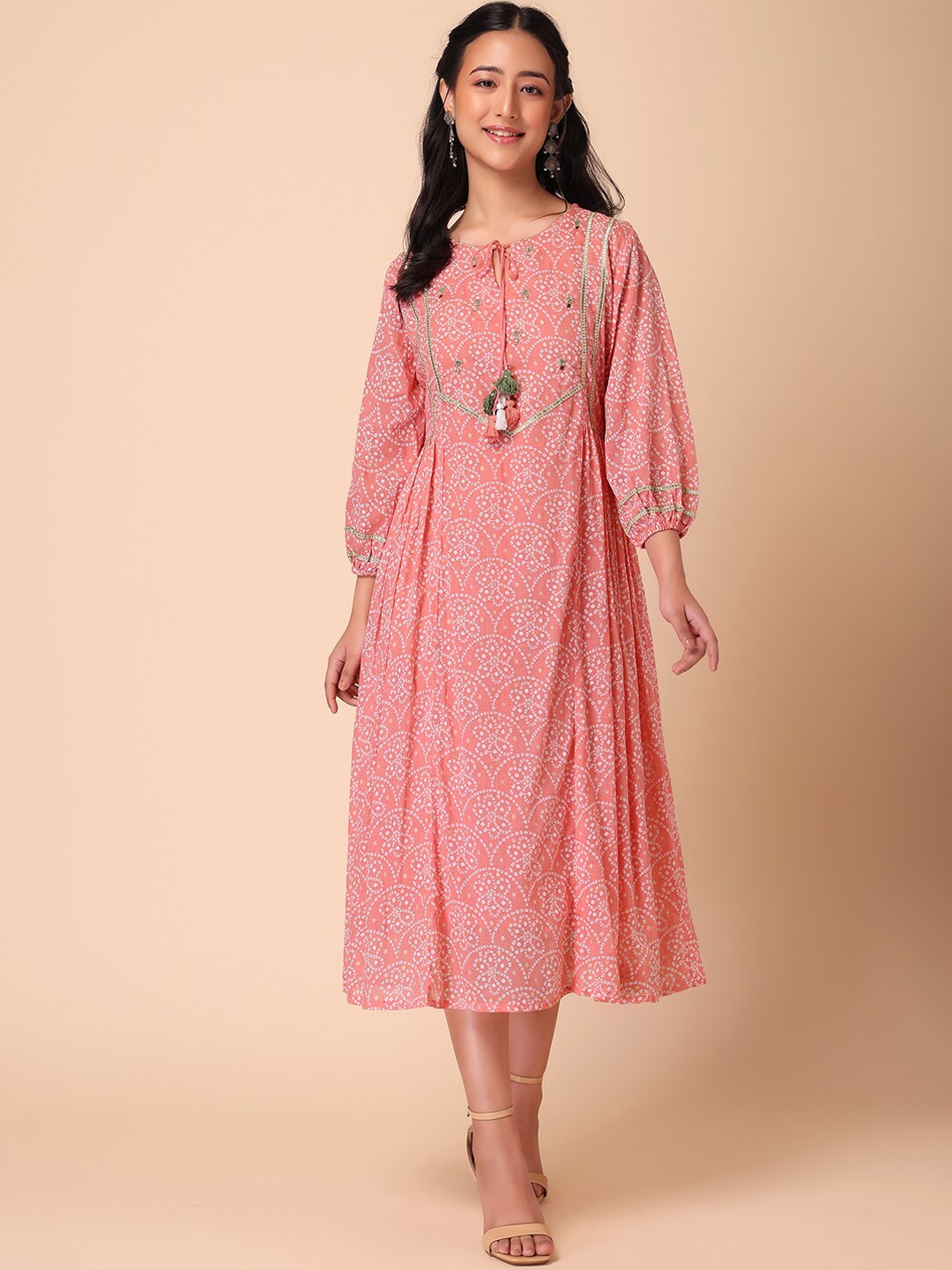

INDYA Bandhani Printed Ethnic Dresses, Peach