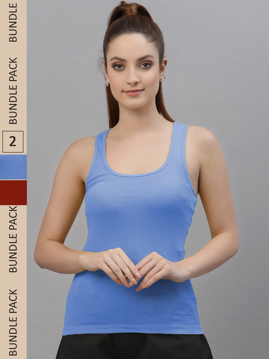 

Friskers Pack Of 2 Scoop Neck Cotton Tank Top, Blue