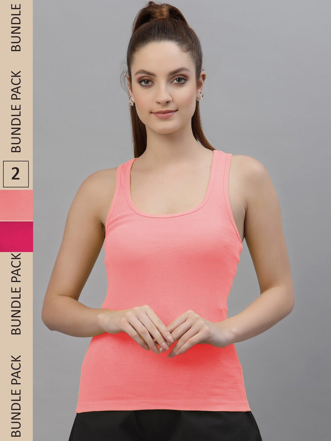 

Friskers Pack Of 2 Scoop Neck Cotton Tank Top, Peach