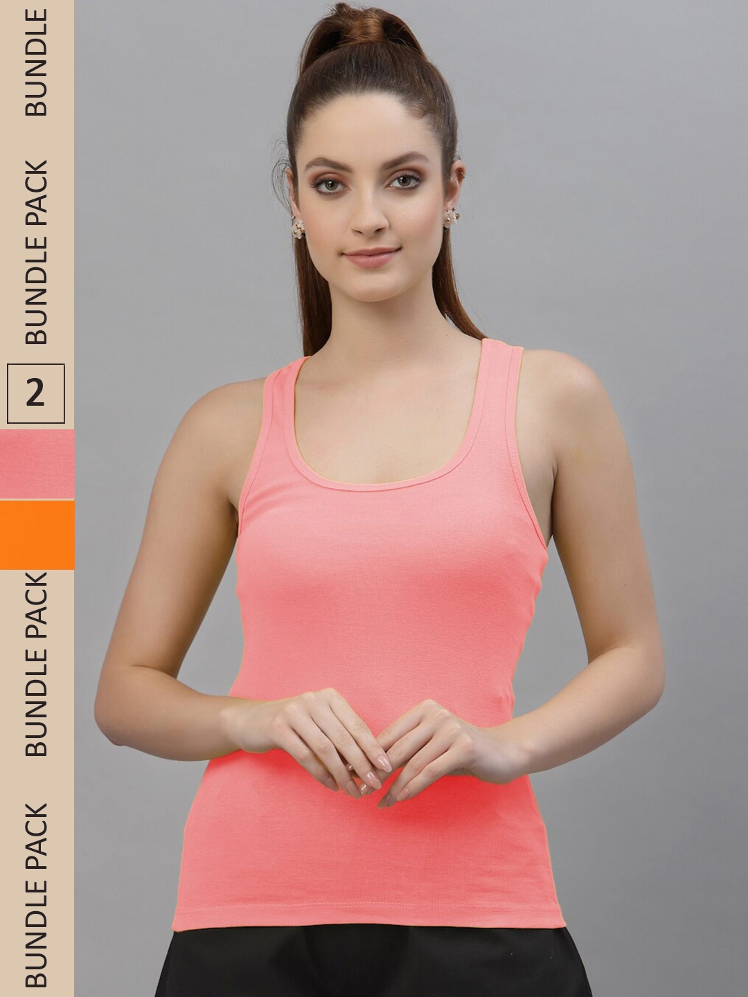 

Friskers Pack Of 2 Scoop Neck Racerback Comfort Cotton Perfect Fit Tank Top, Orange