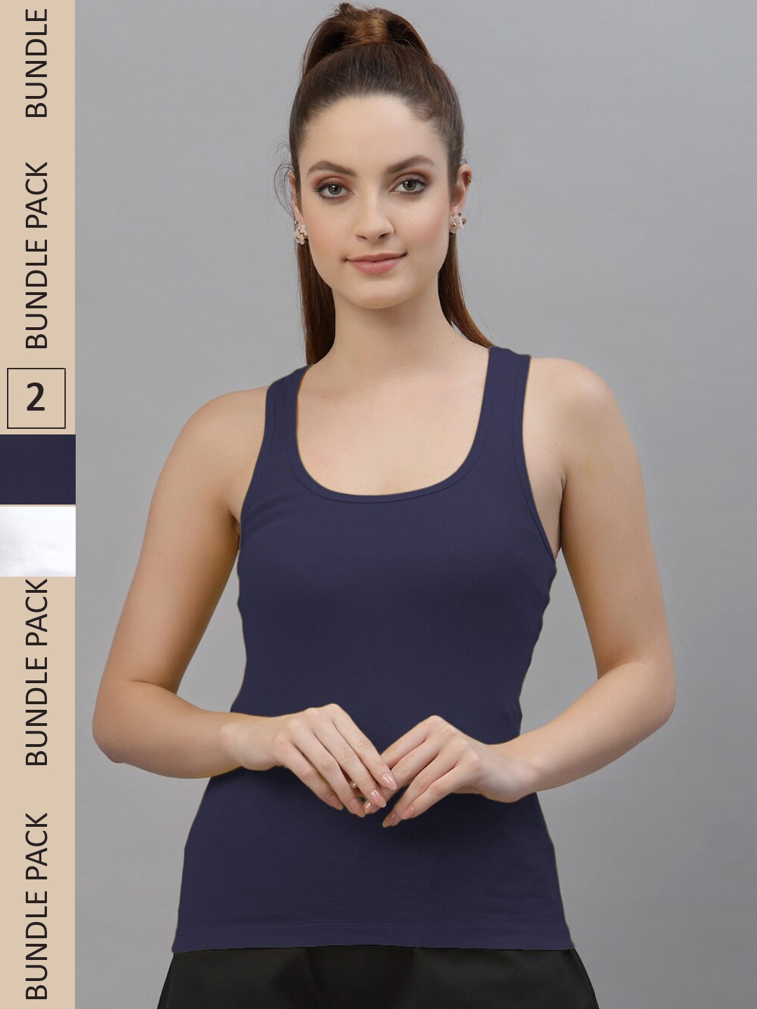 

Friskers Pack Of 2 Scoop Neck Cotton Tank Top, Navy blue