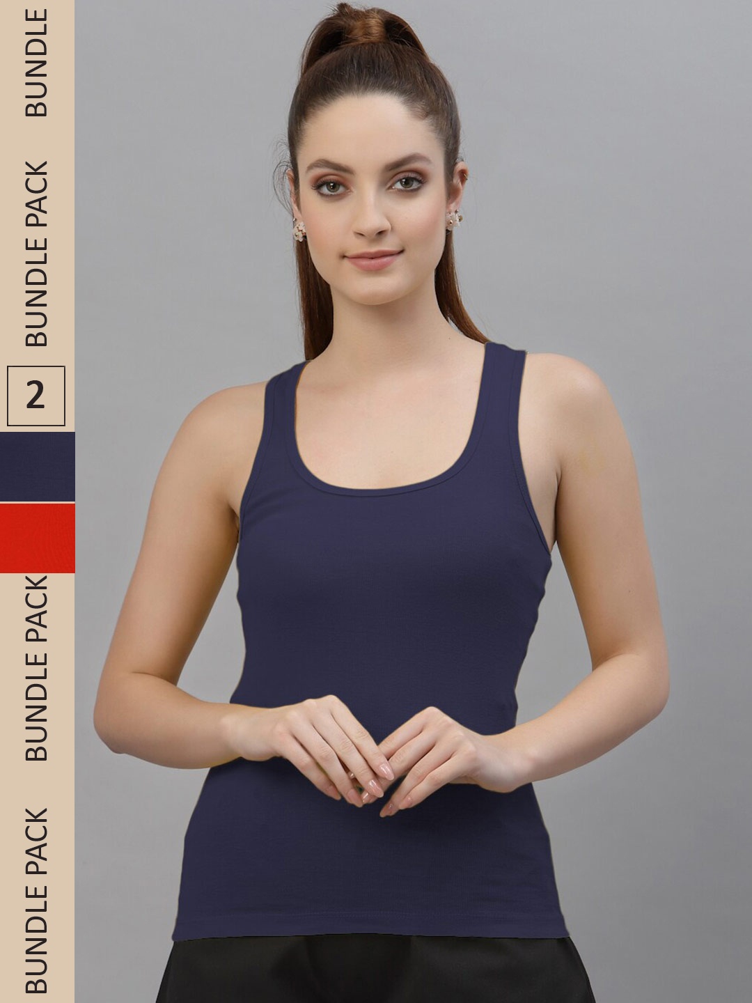 

Friskers Pack Of 2 Scoop Neck Cotton Tank Top, Navy blue