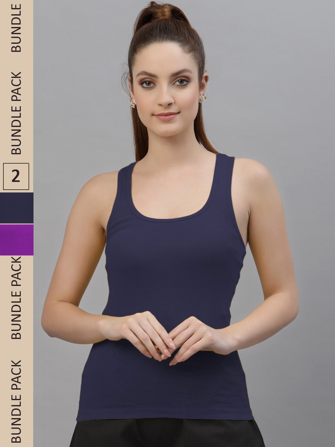

Friskers Pack Of 2 Scoop Neck Cotton Tank Top, Navy blue