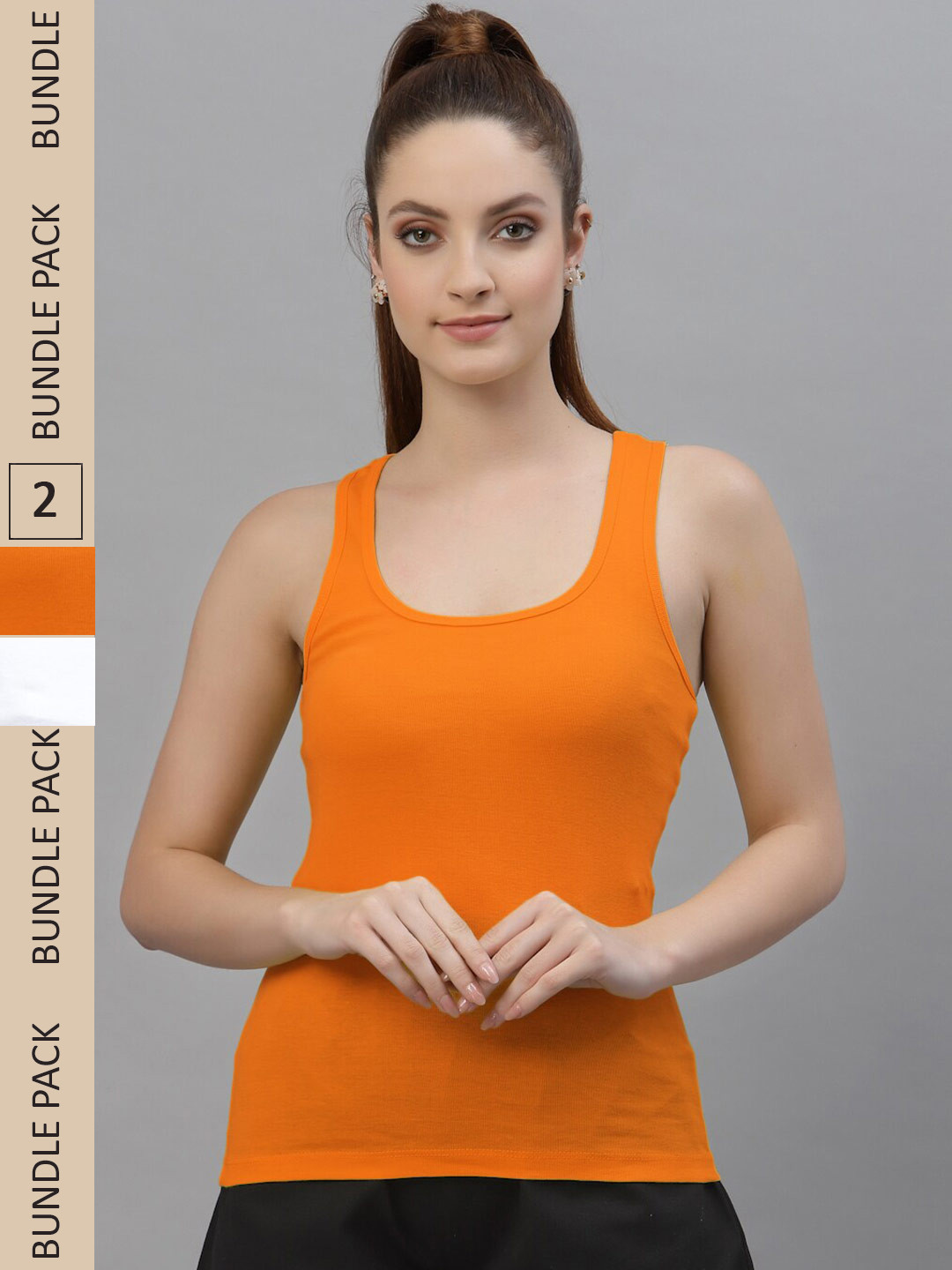 

Friskers Pack Of 2 Scoop Neck Cotton Tank Top, Orange
