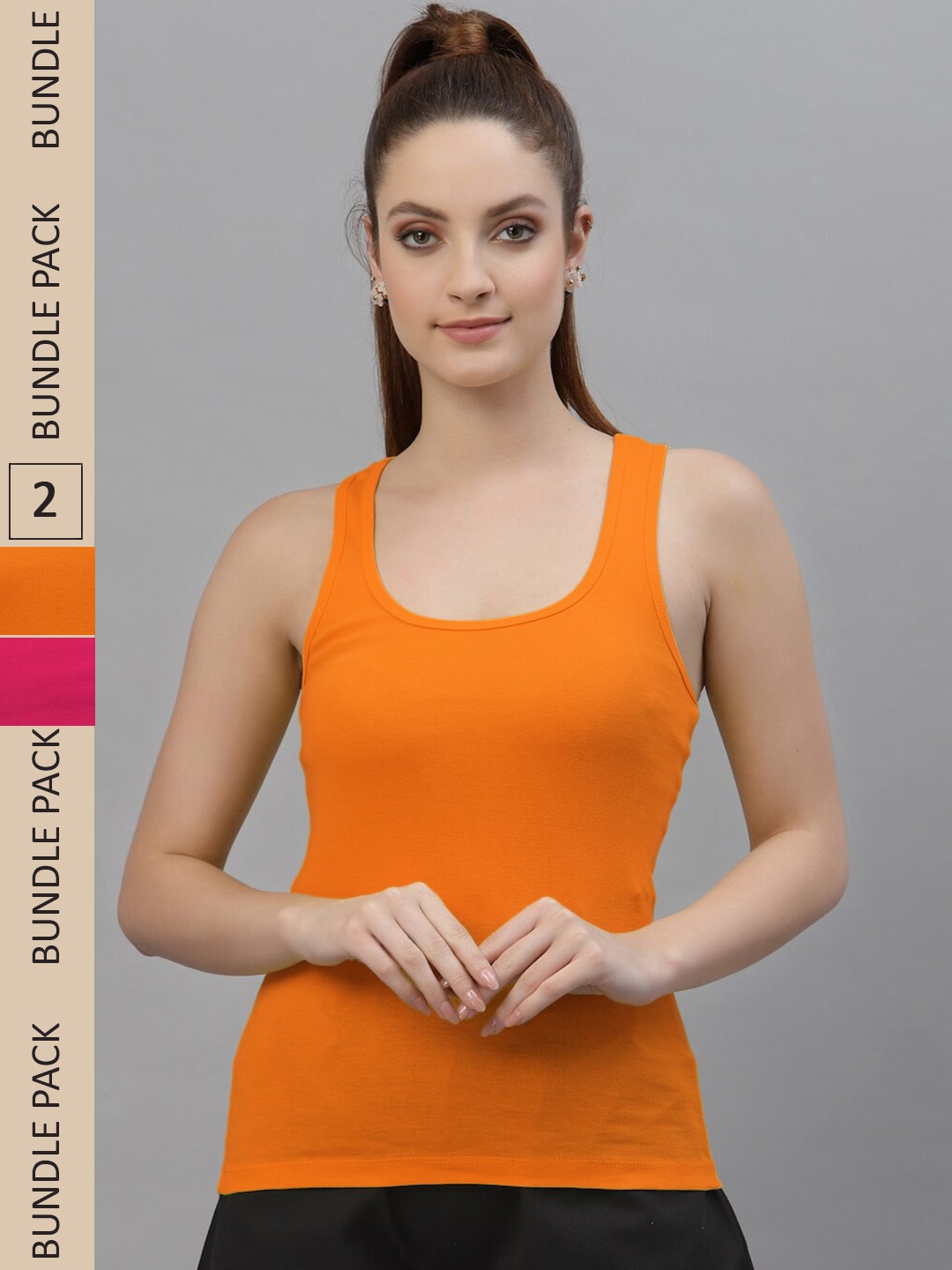 

Friskers Pack Of 2 Scoop Neck Cotton Tank Top, Orange