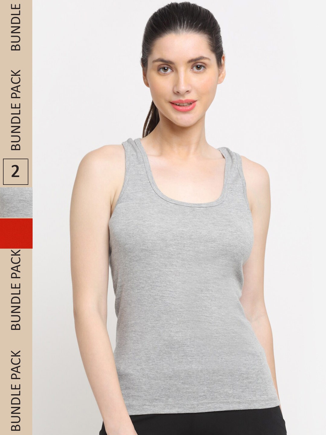 

Friskers Pack Of 2 Scoop Neck Cotton Tank Top, Grey