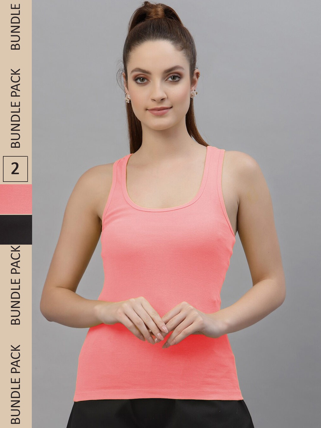 

Friskers Pack Of 2 Scoop Neck Cotton Tank Top, Peach