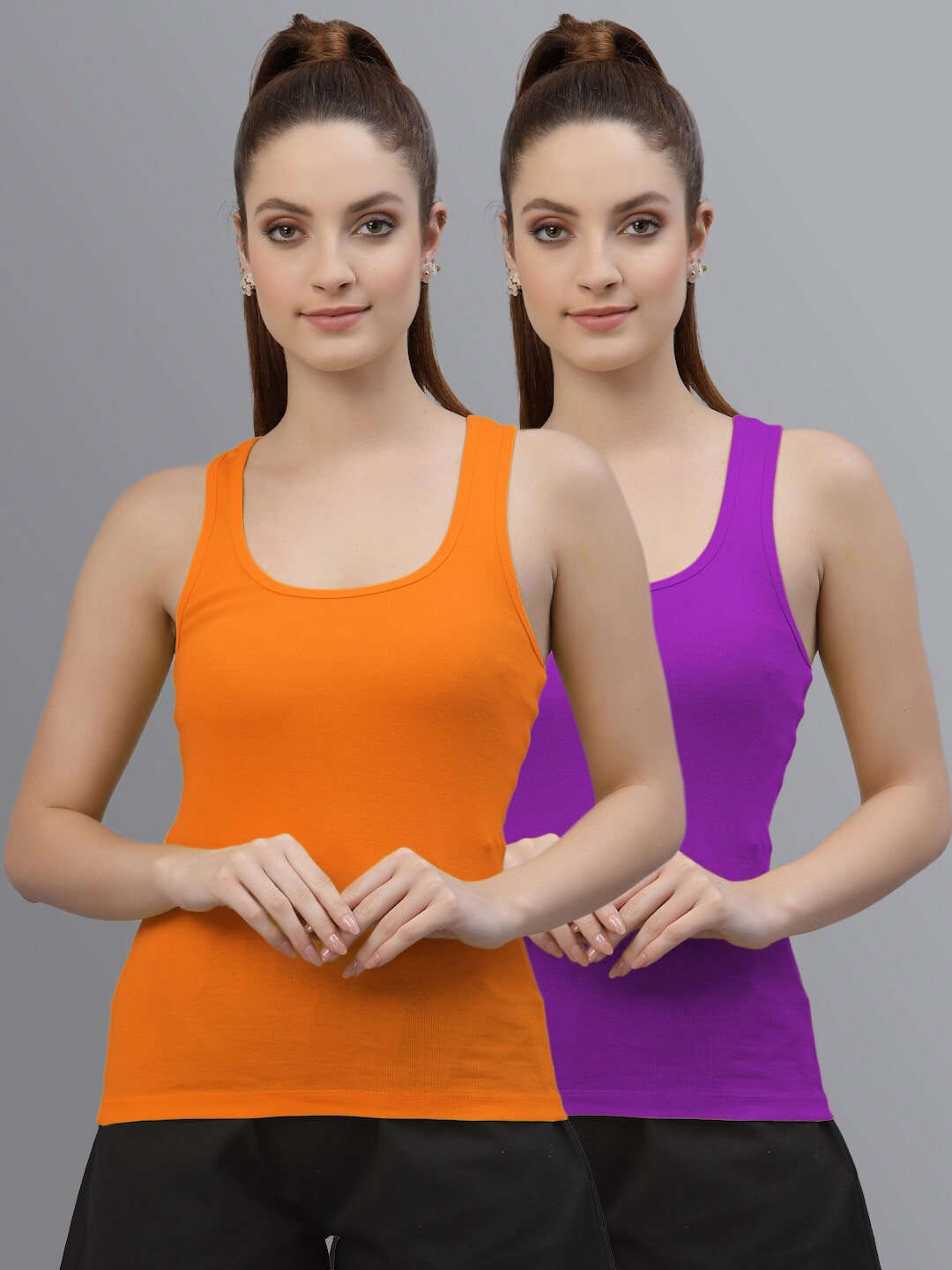 

Friskers Pack Of 2 Cotton Sleeveless Racerback Tank Top, Orange