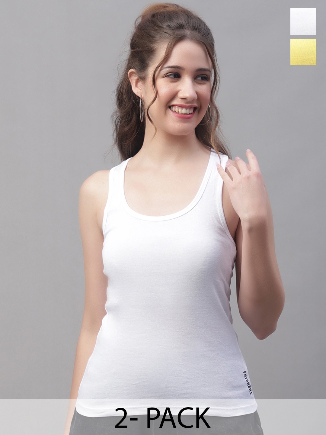 

Friskers Pack Of 2 Scoop Neck Cotton Tank Top, White