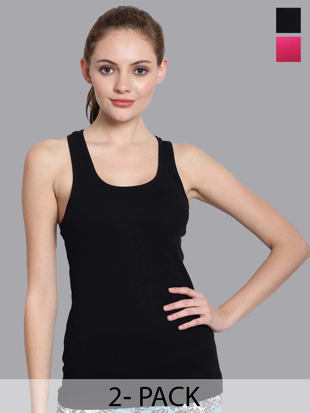 

Friskers Pack Of 2 Scoop Neck Cotton Tank Top, Black