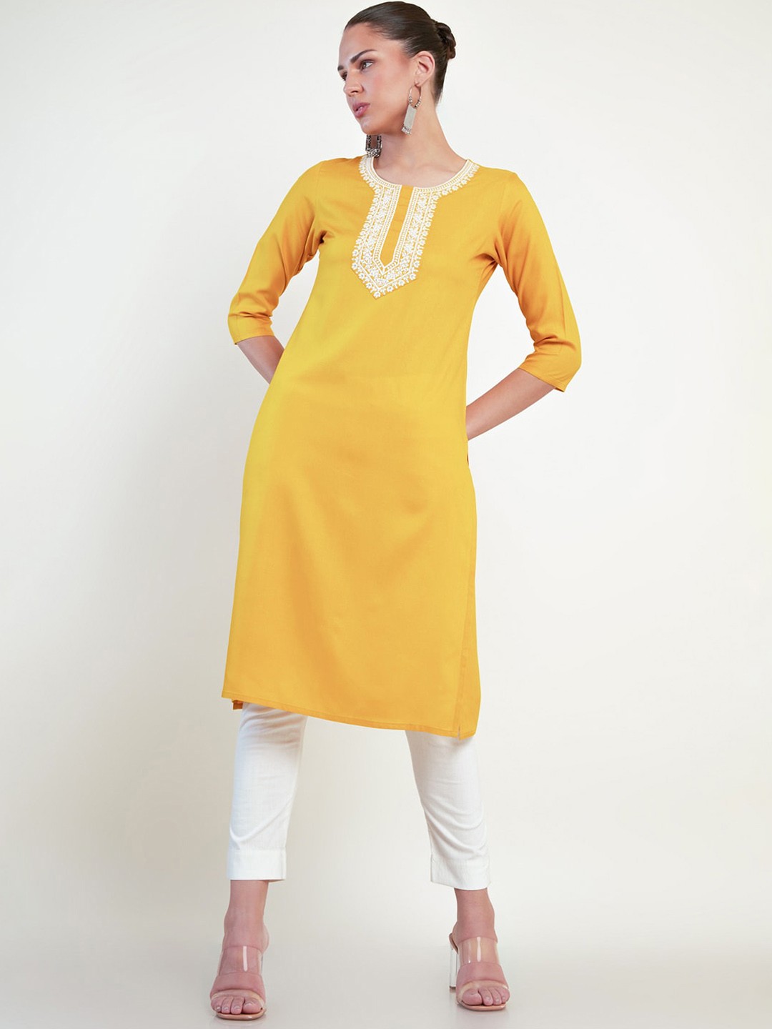 

Soch Floral Yoke Design Sequinned Kurta, Mustard