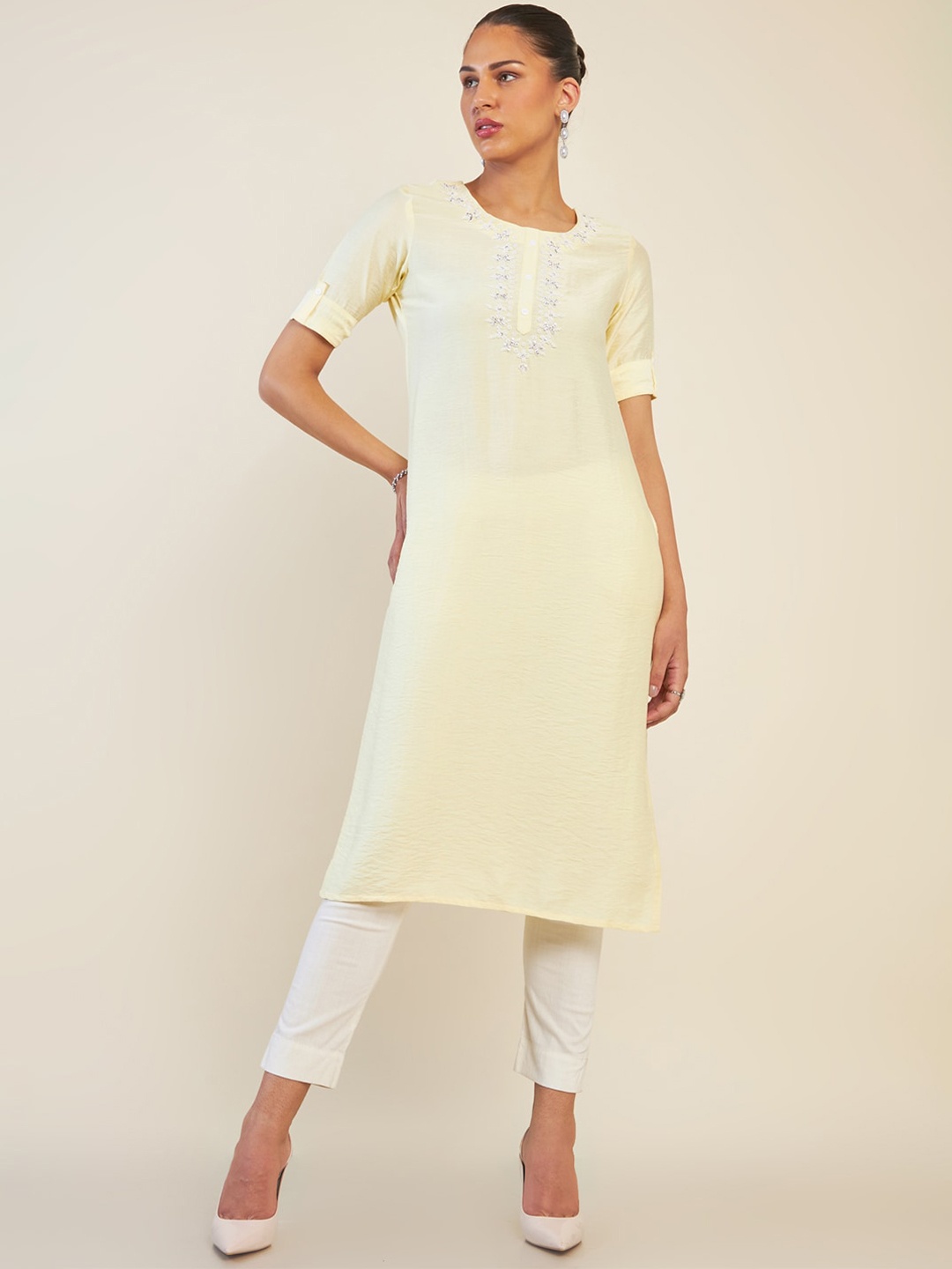 

Soch Bead Work Embellished Straight Kurta, Yellow