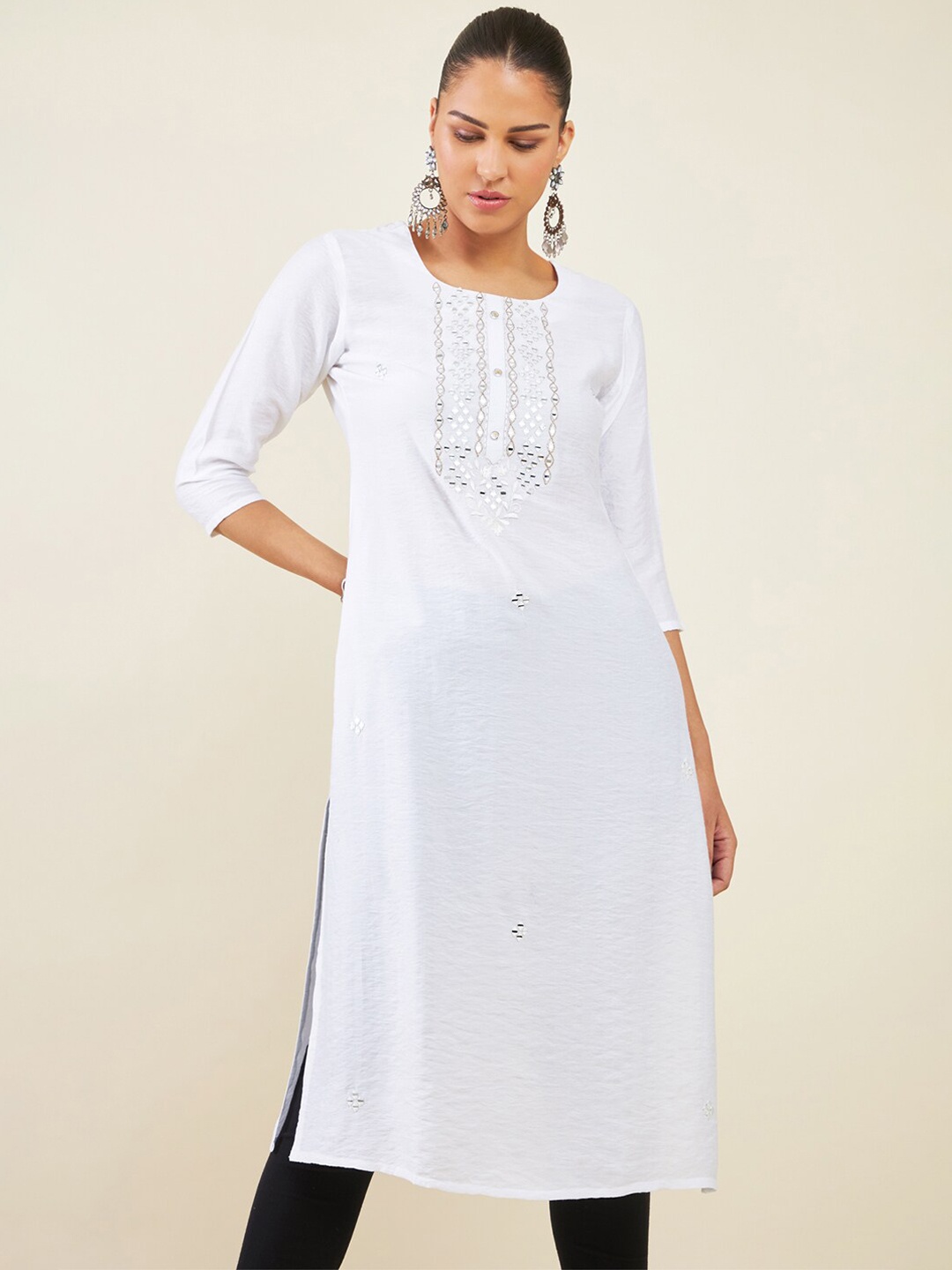 

Soch Mirror Work Straight Kurta, White