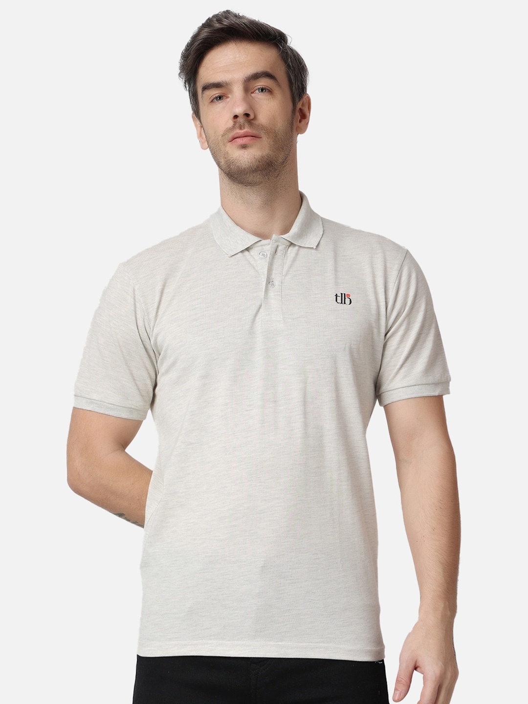 

The Label Bar Polo Collar Cotton T-shirt, Grey
