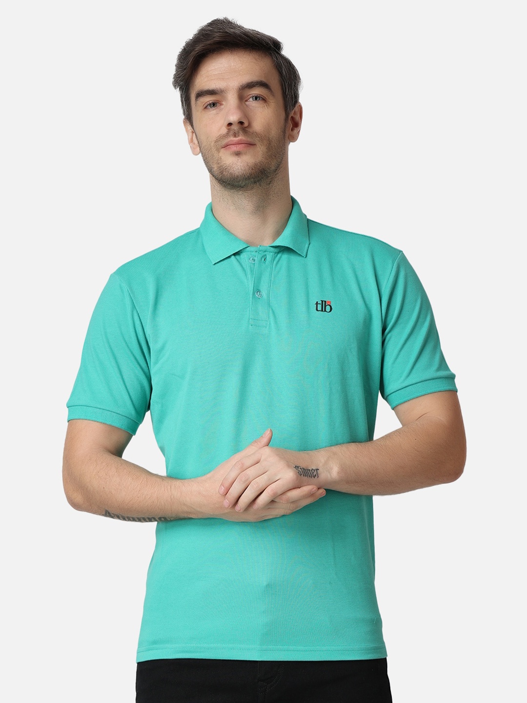 

The Label Bar Polo Collar Cotton T-shirt, Sea green