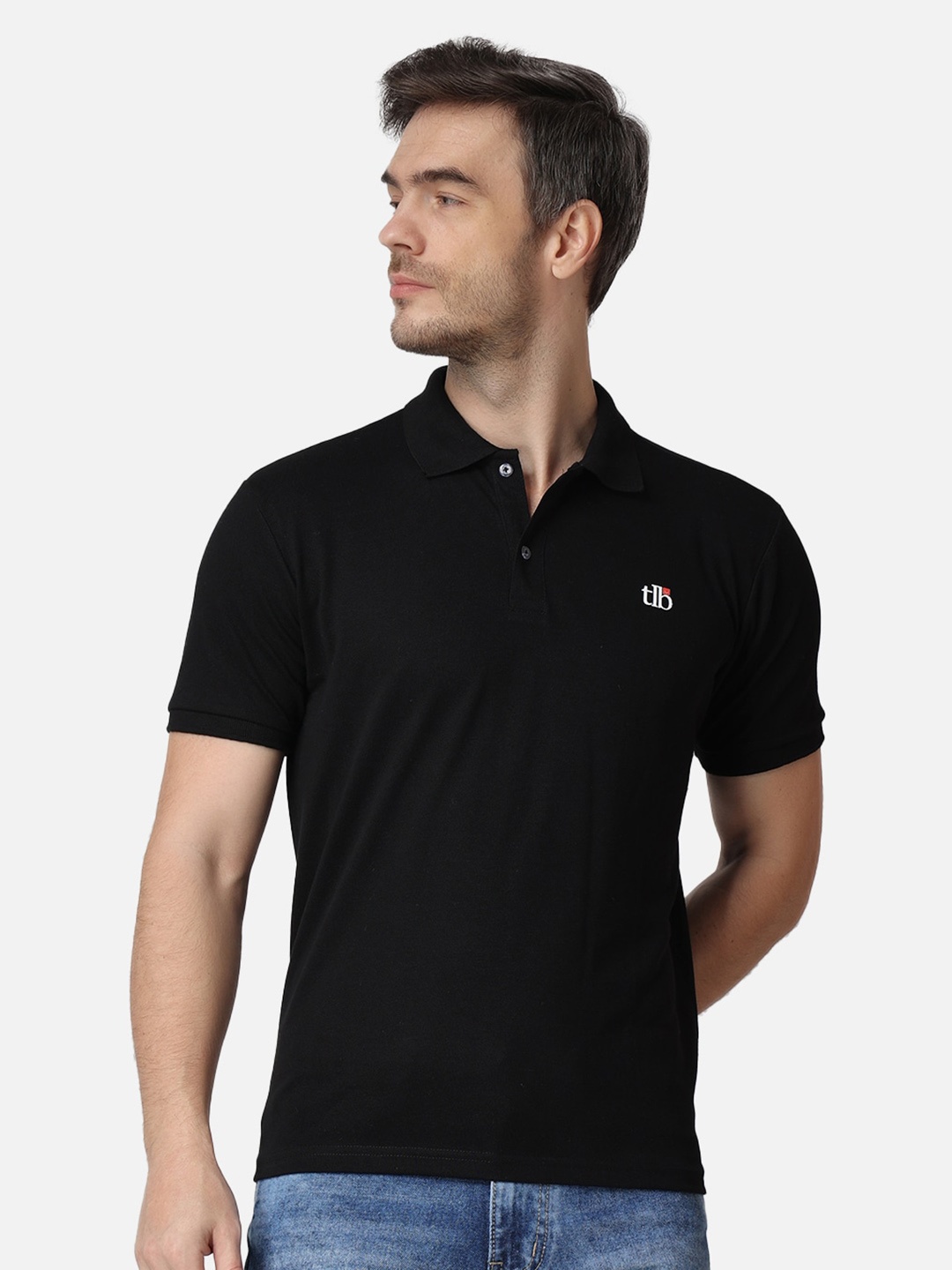 

The Label Bar Polo Collar Cotton T-shirt, Black
