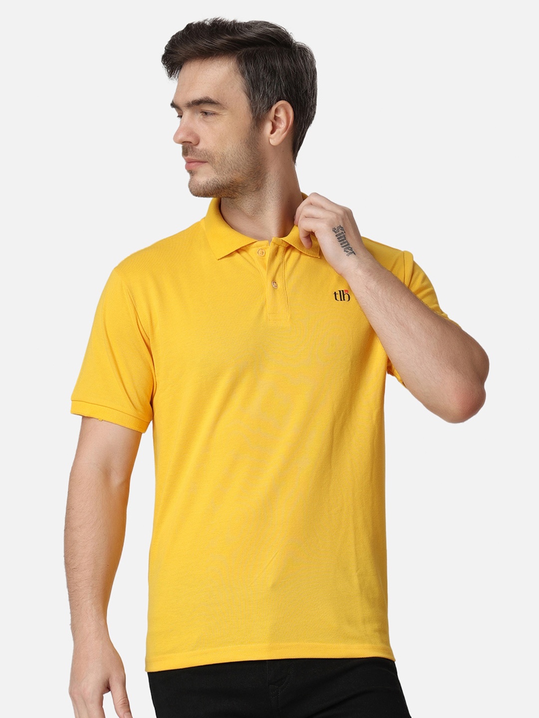 

The Label Bar Polo Collar Cotton T-shirt, Yellow