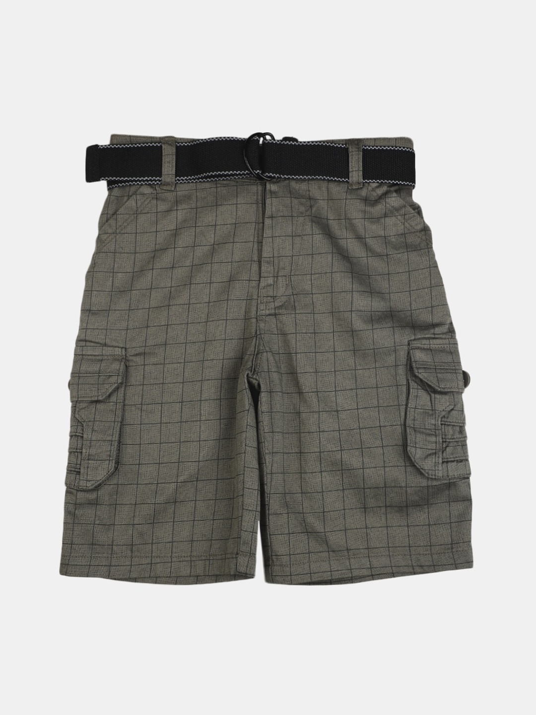 

V-Mart Boys Checked Regular Fit Cargo Shorts, Olive