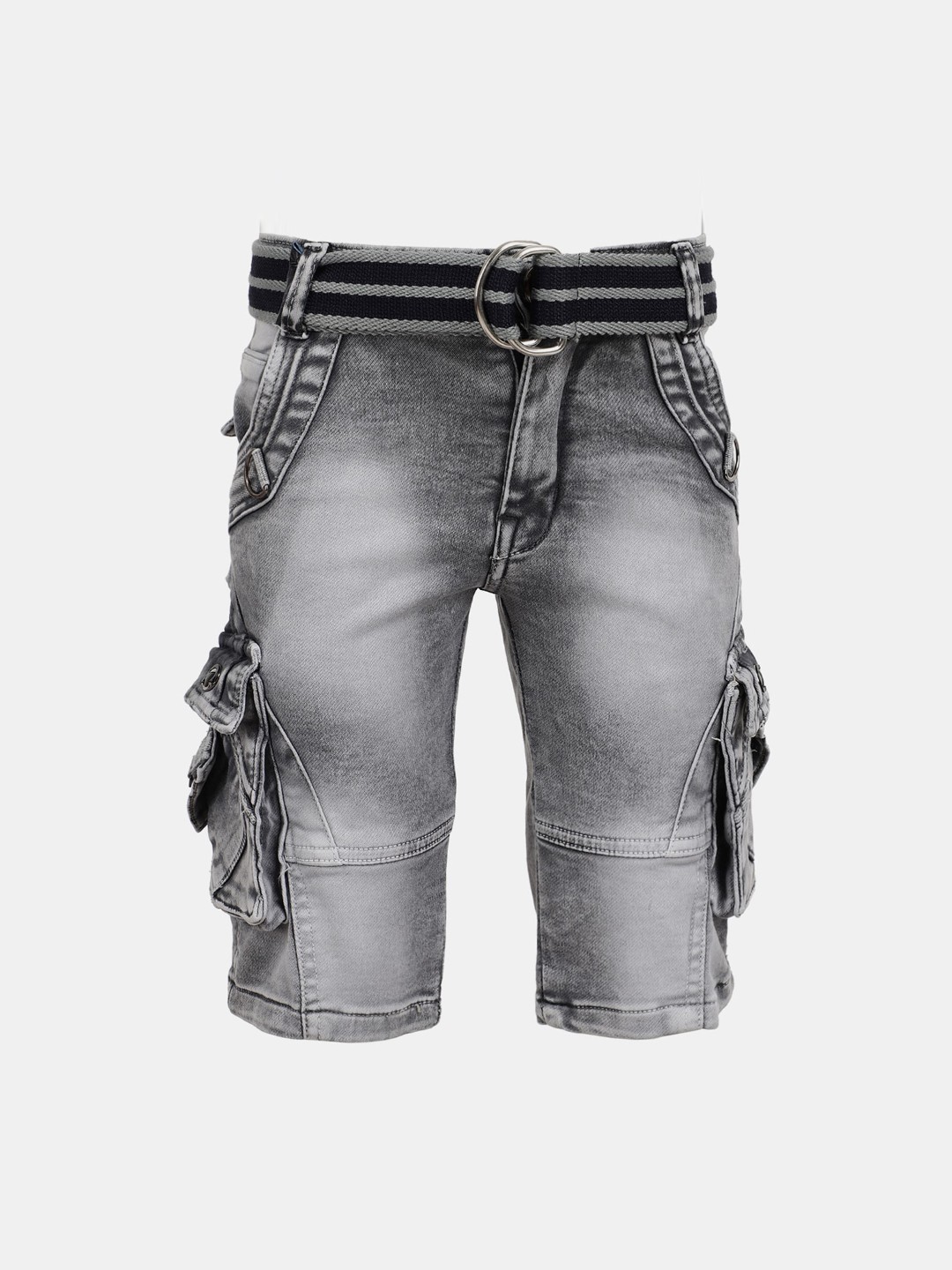

V-Mart Boys Washed Regular Fit Denim Shorts, Grey