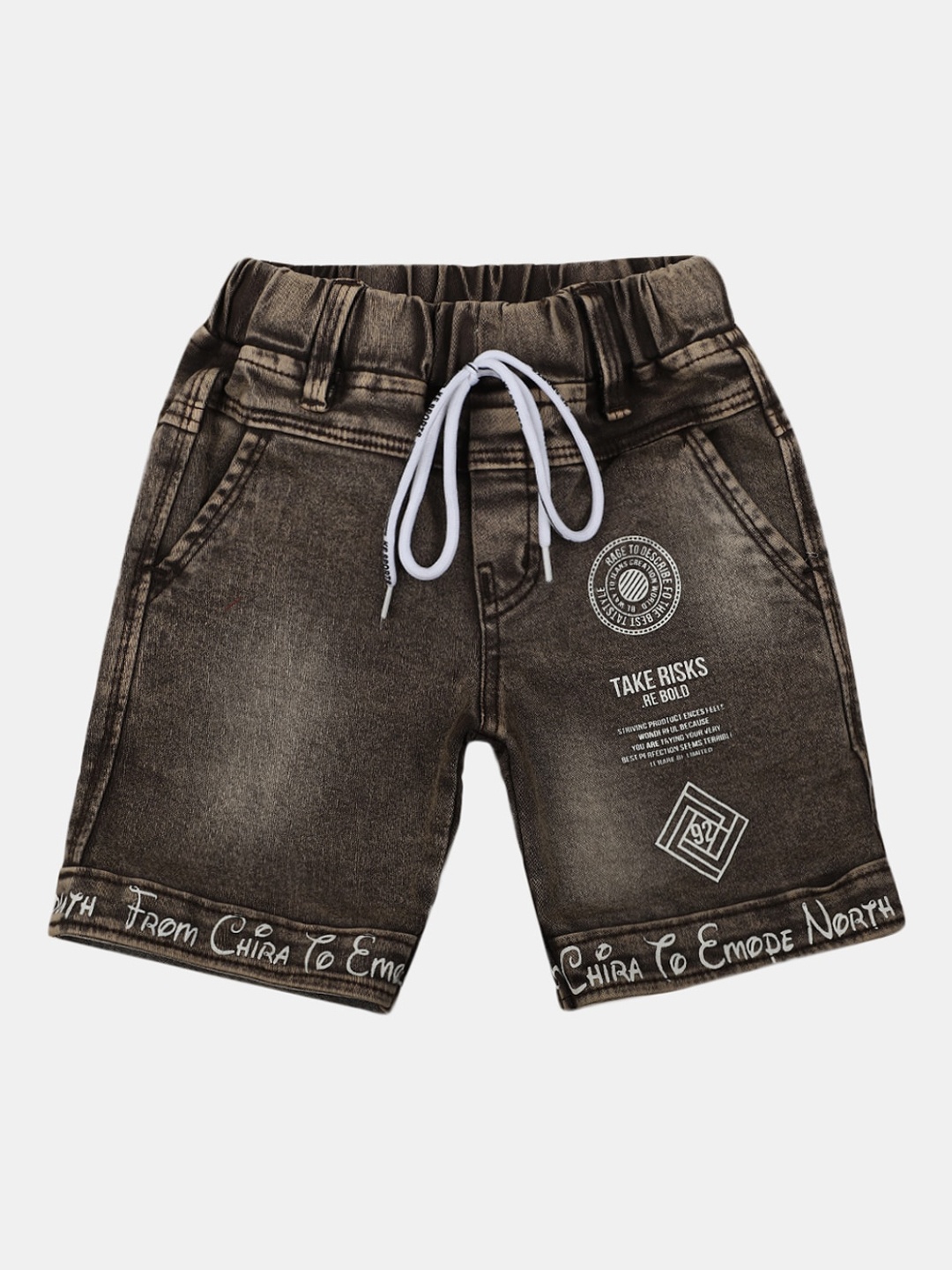 

V-Mart Boys Washed Regular Fit Cotton Denim Shorts, Olive