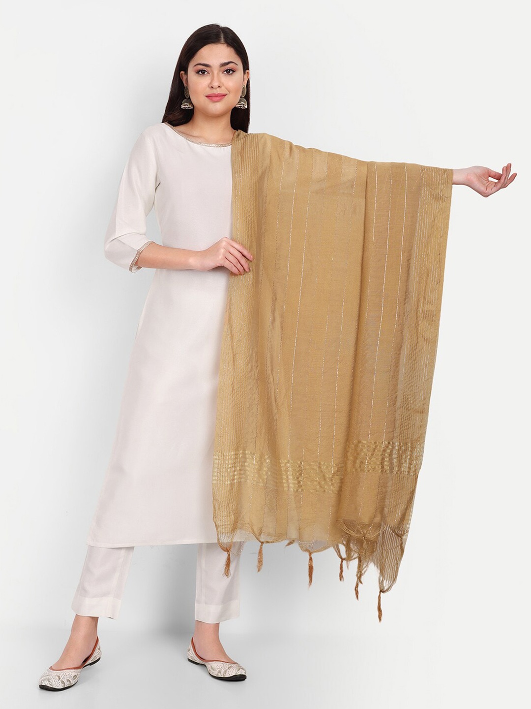 

Hinayat Fashion Striped Zari Dupatta, Beige