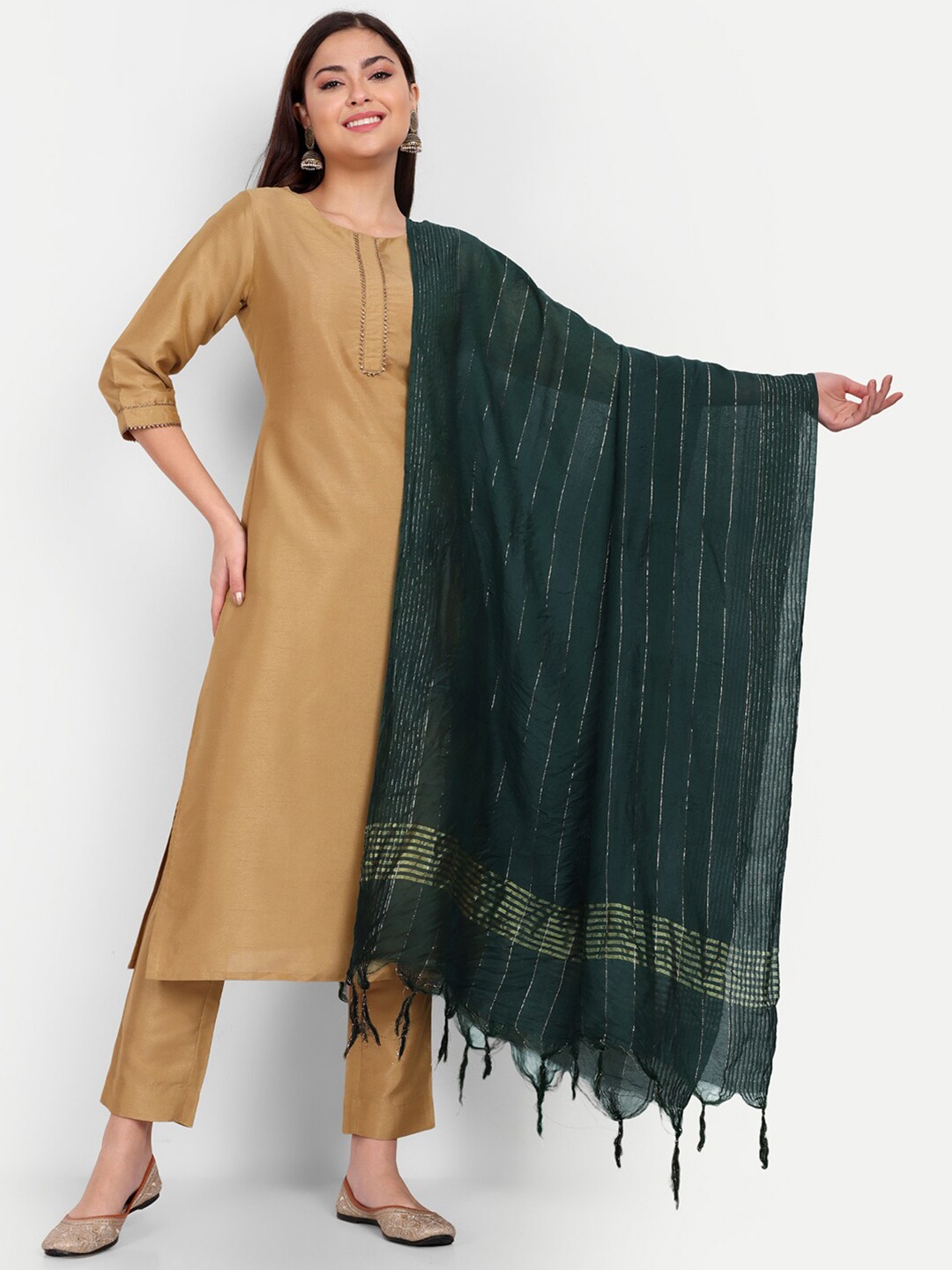 

Hinayat Fashion Striped Zari Dupatta, Green