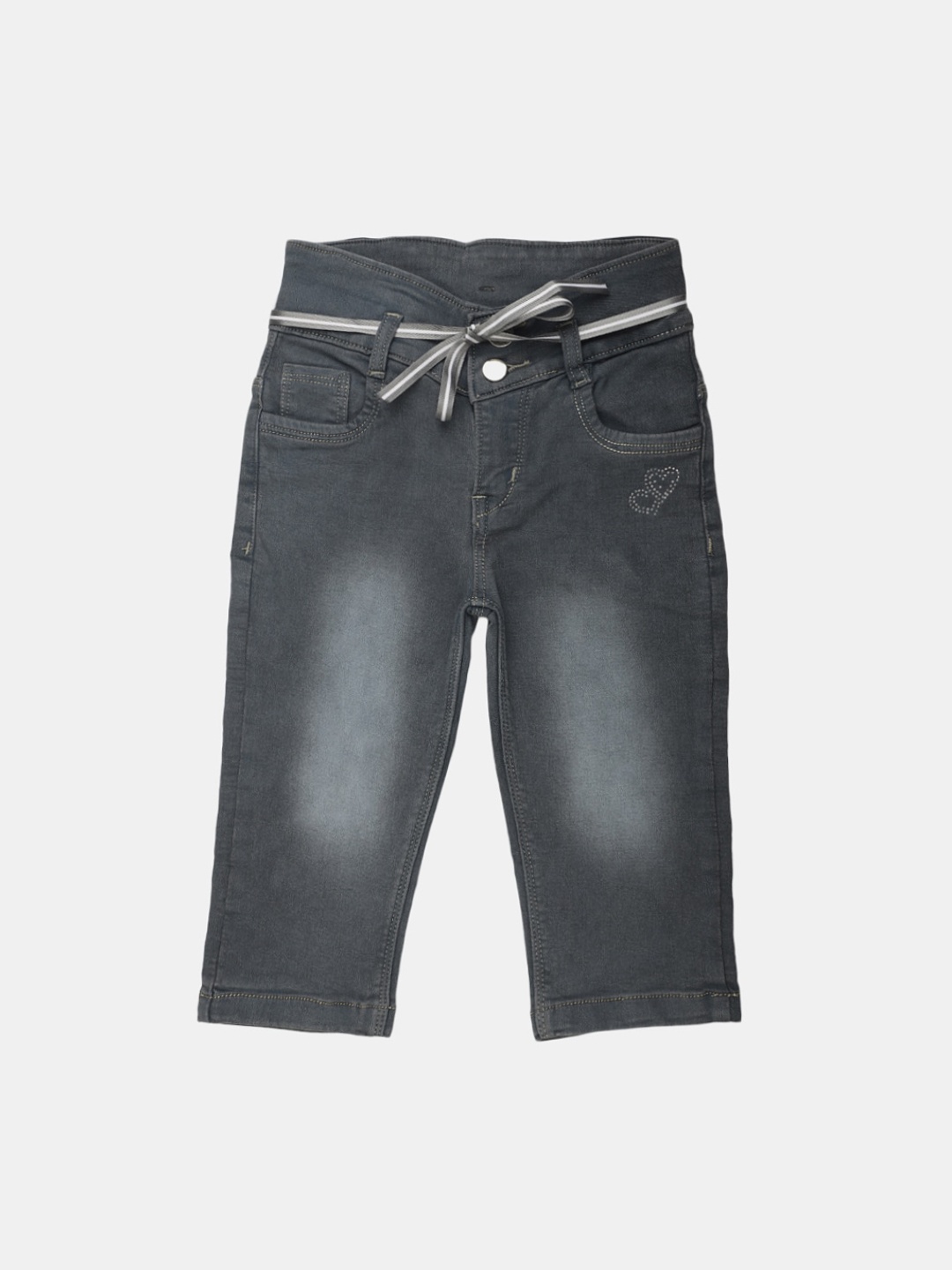 

V-Mart Girls Washed Regular Fit Denim Shorts, Grey