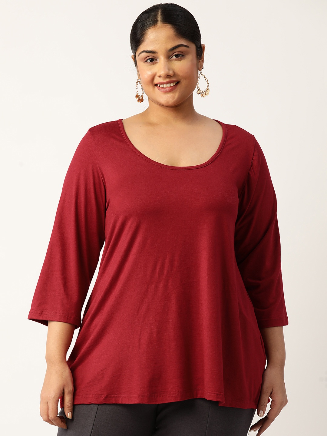 

theRebelinme Plus Size Knitted Longline Top With Tie-Ups Detail, Maroon