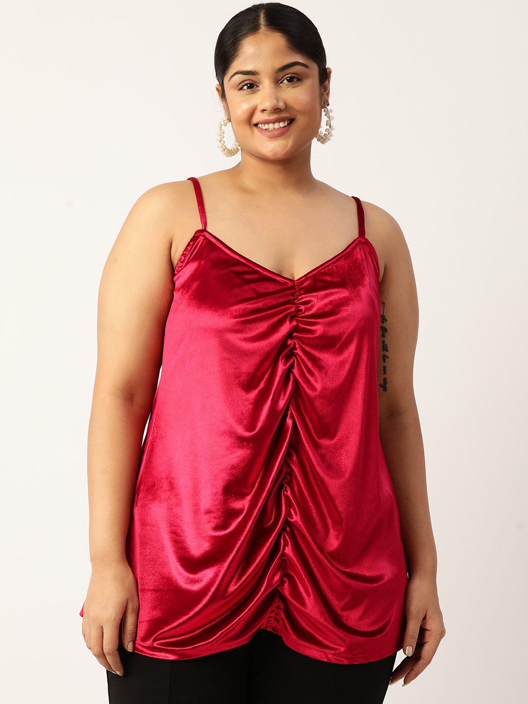 

theRebelinme Plus Size Velvet Longline Top, Red