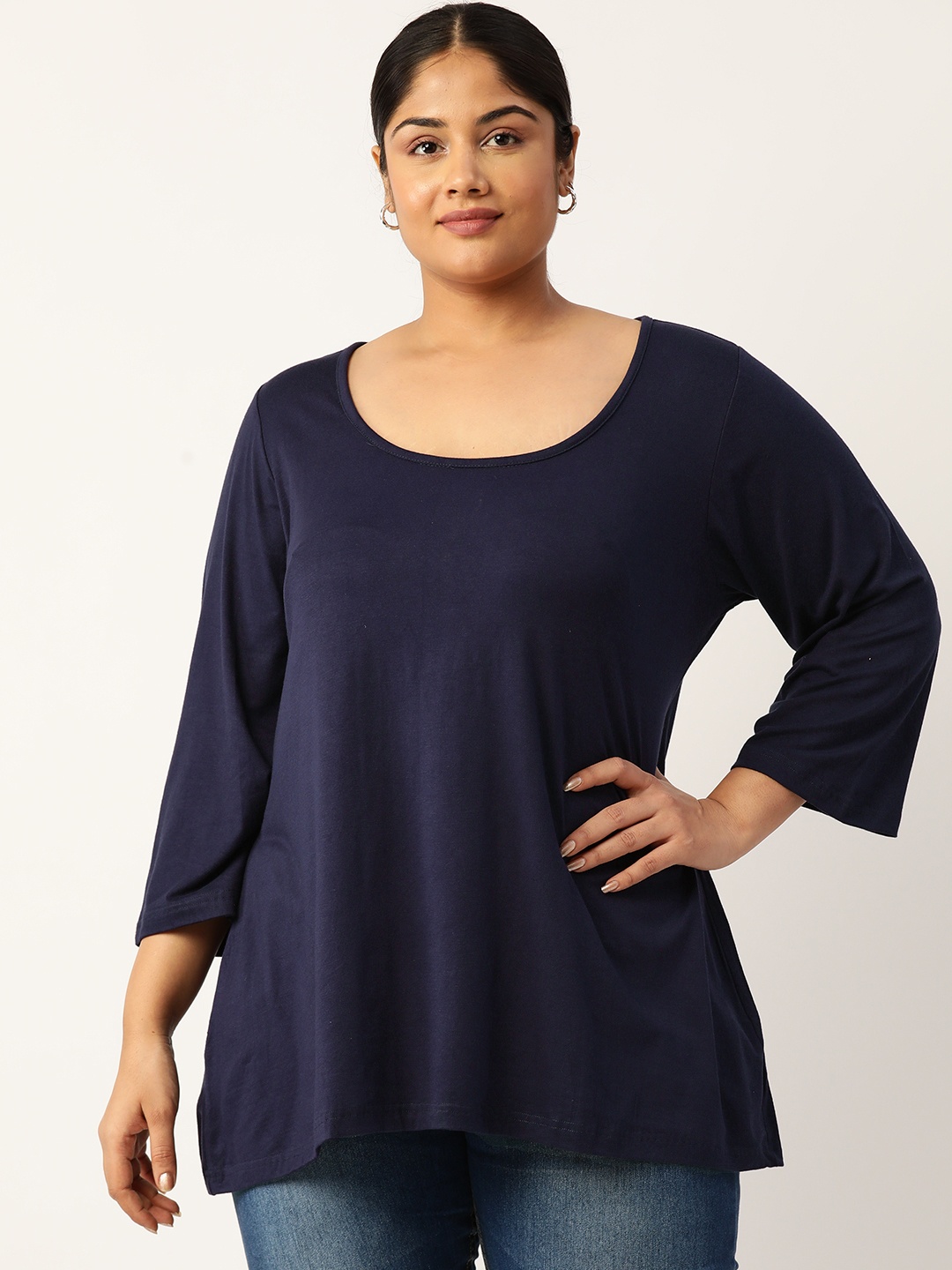 

theRebelinme Plus Size Knitted Longline Top With Tie-Ups Detail, Navy blue