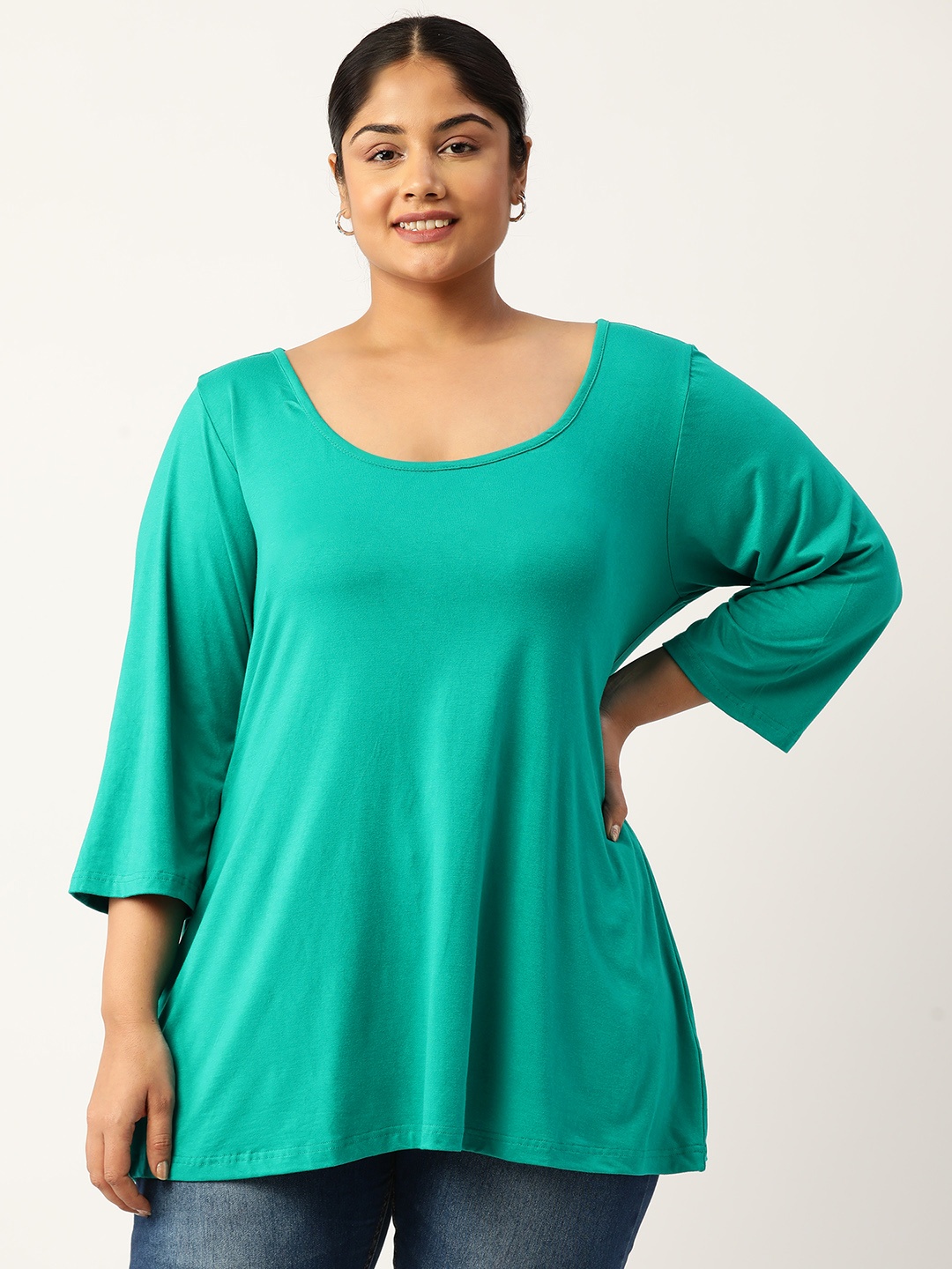 

theRebelinme Plus Size Knitted Longline Top With Tie-Ups Detail, Turquoise blue