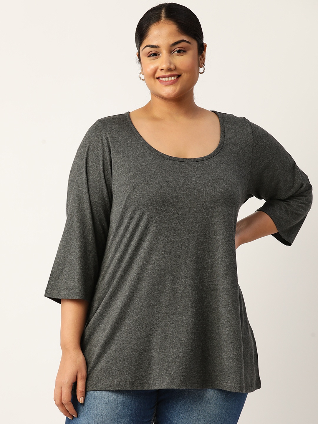 

theRebelinme Plus Size Knitted Longline Top With Tie-Ups Detail, Charcoal