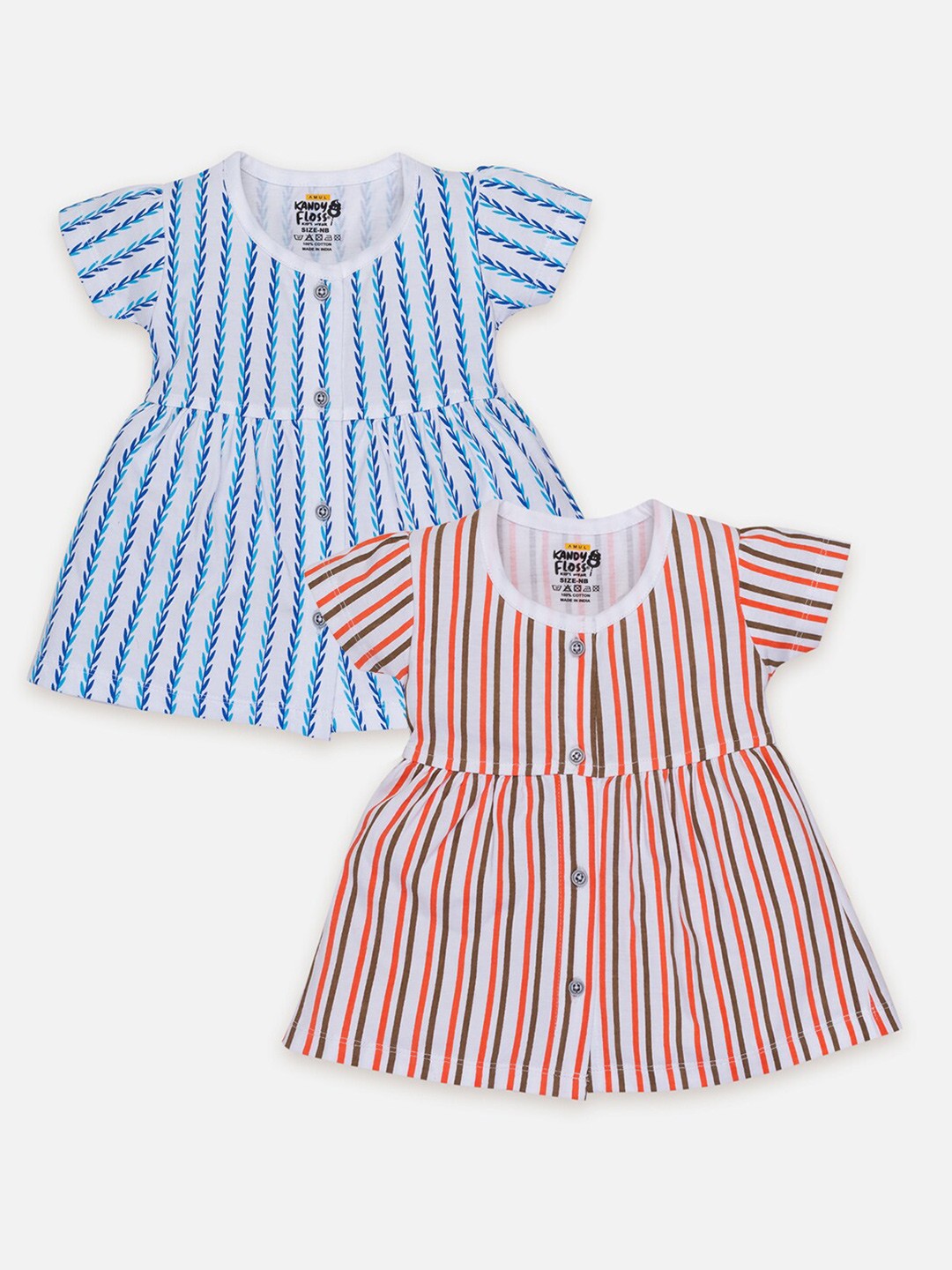 

AMUL Kandyfloss Infant Girls Pack of 2 Striped A-Line Dress, Blue