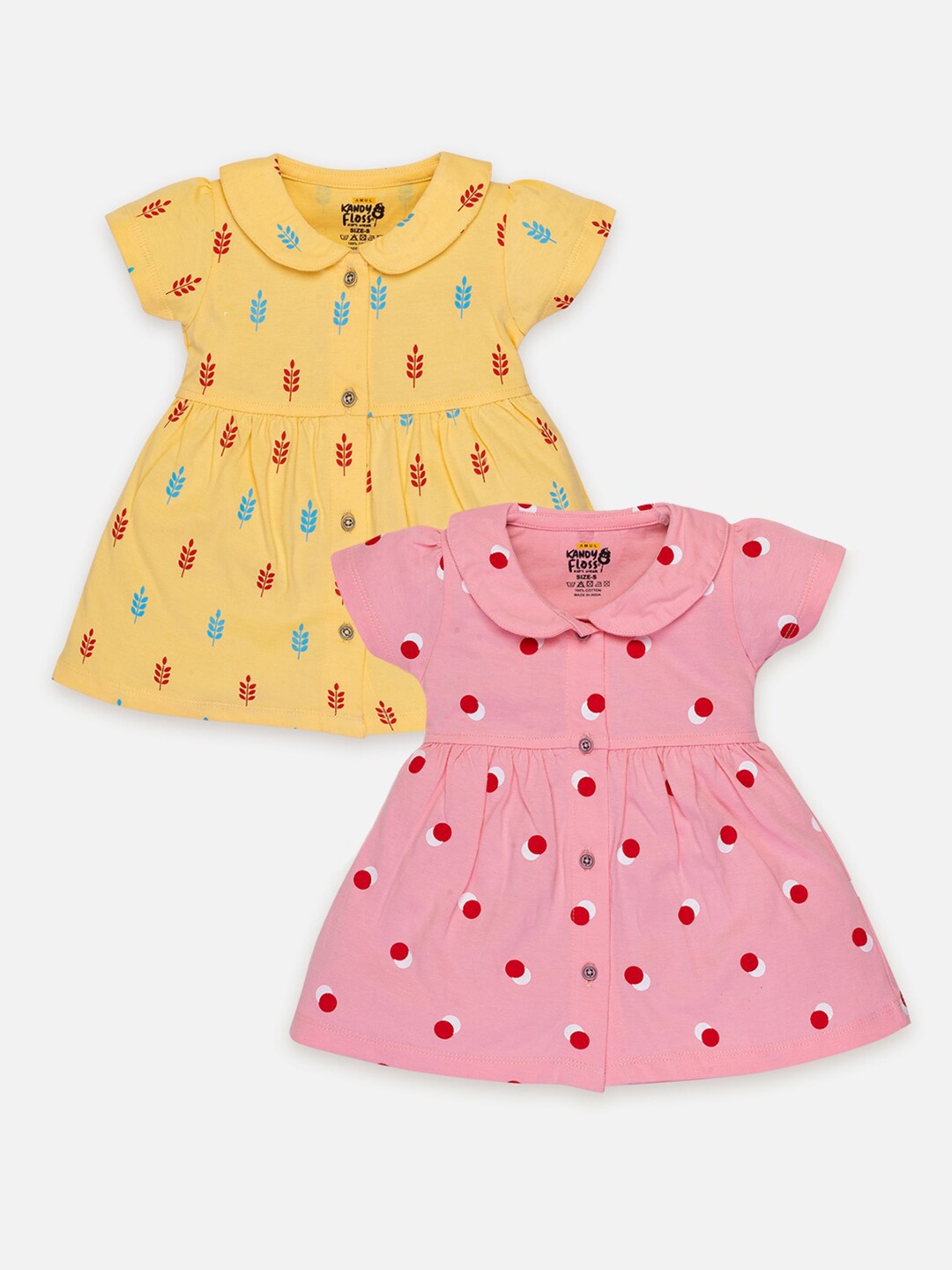 

AMUL Kandyfloss Girls Pack of 2 Print Peter Pan Collar A-Line Dress, Pink