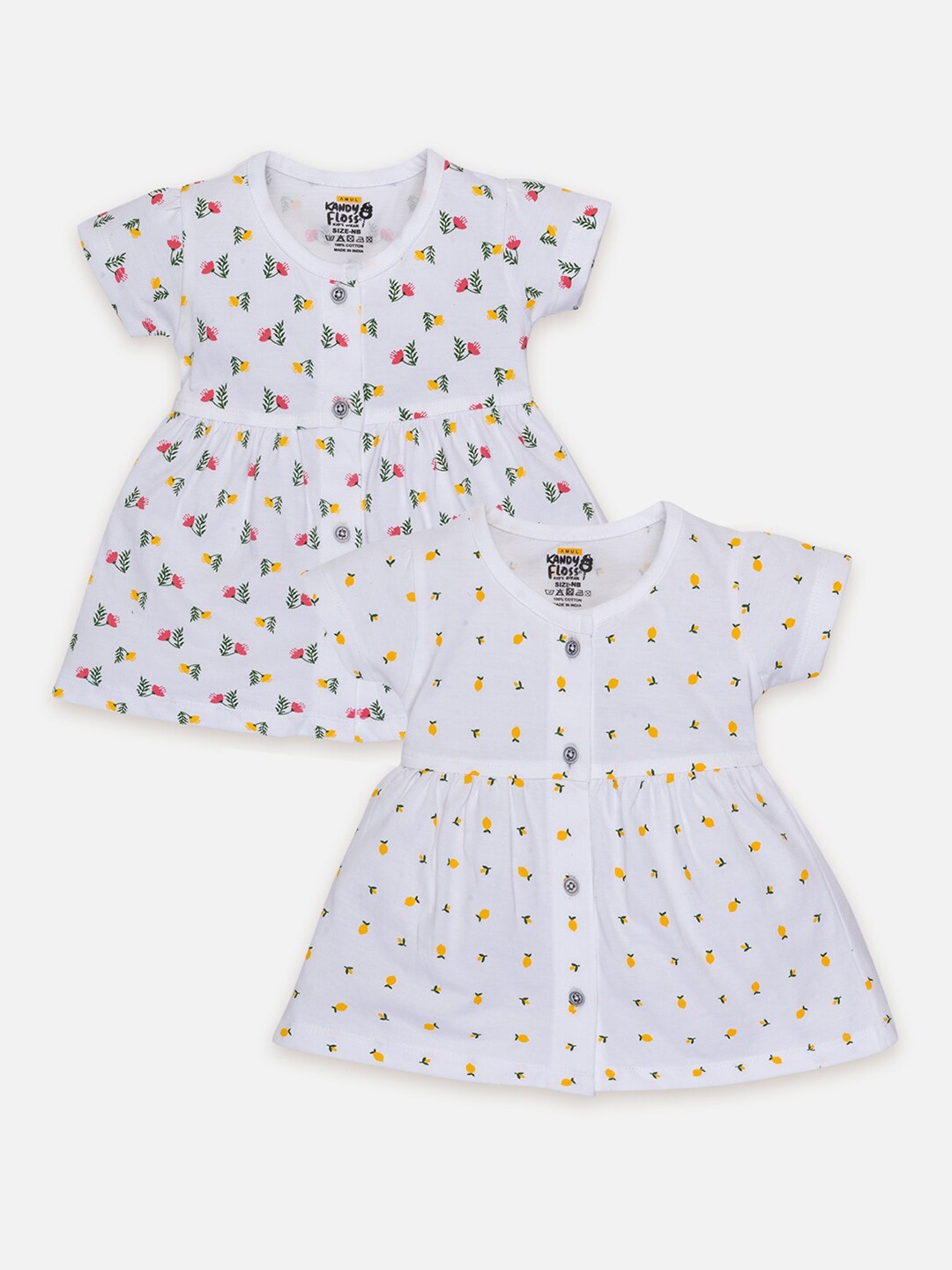 

AMUL Kandyfloss Girls Pack of 2 Print A-Line Dress, White