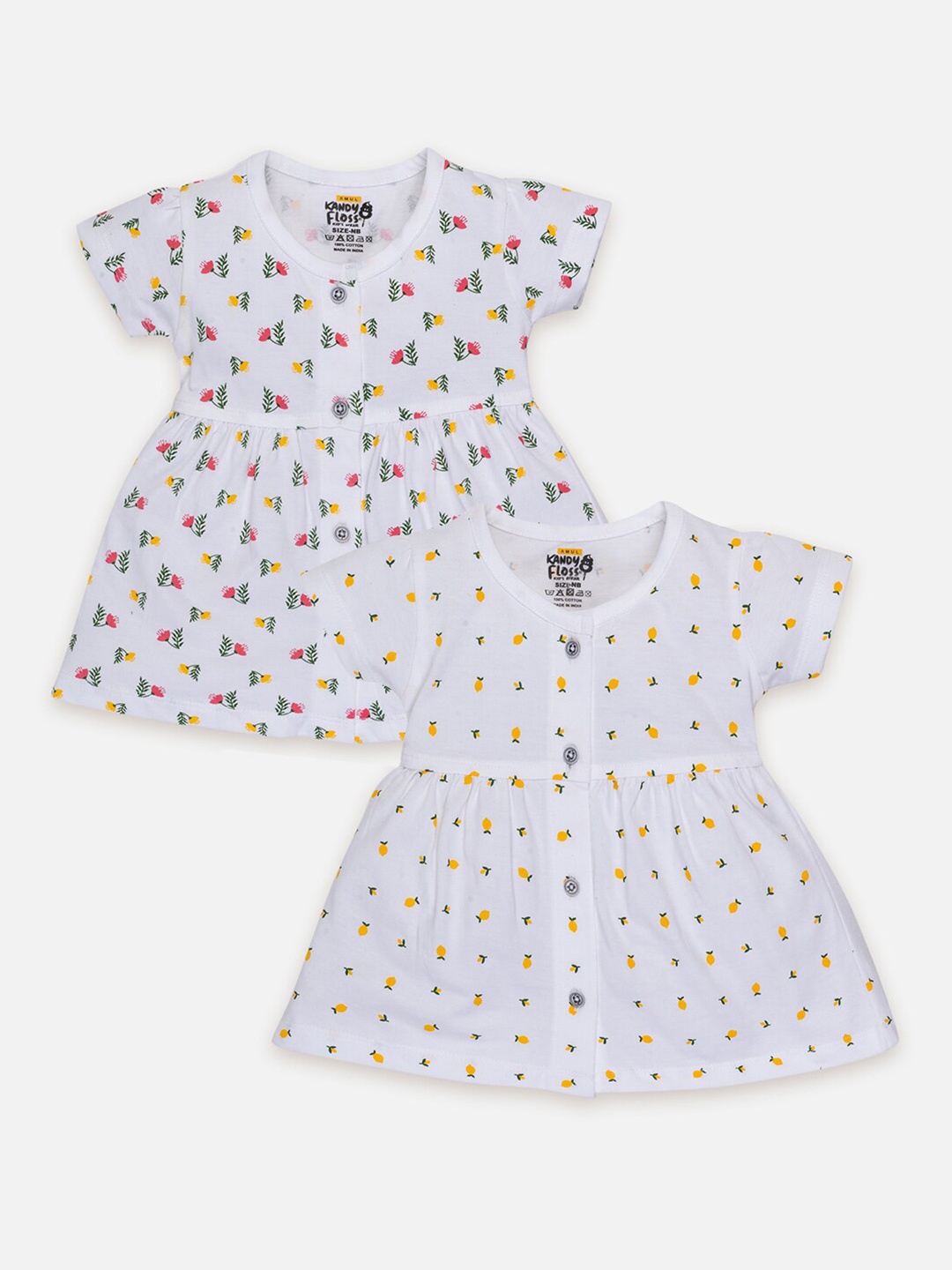 

AMUL Kandyfloss Girls Pack of 2 Print Fit & Flare Dress, White