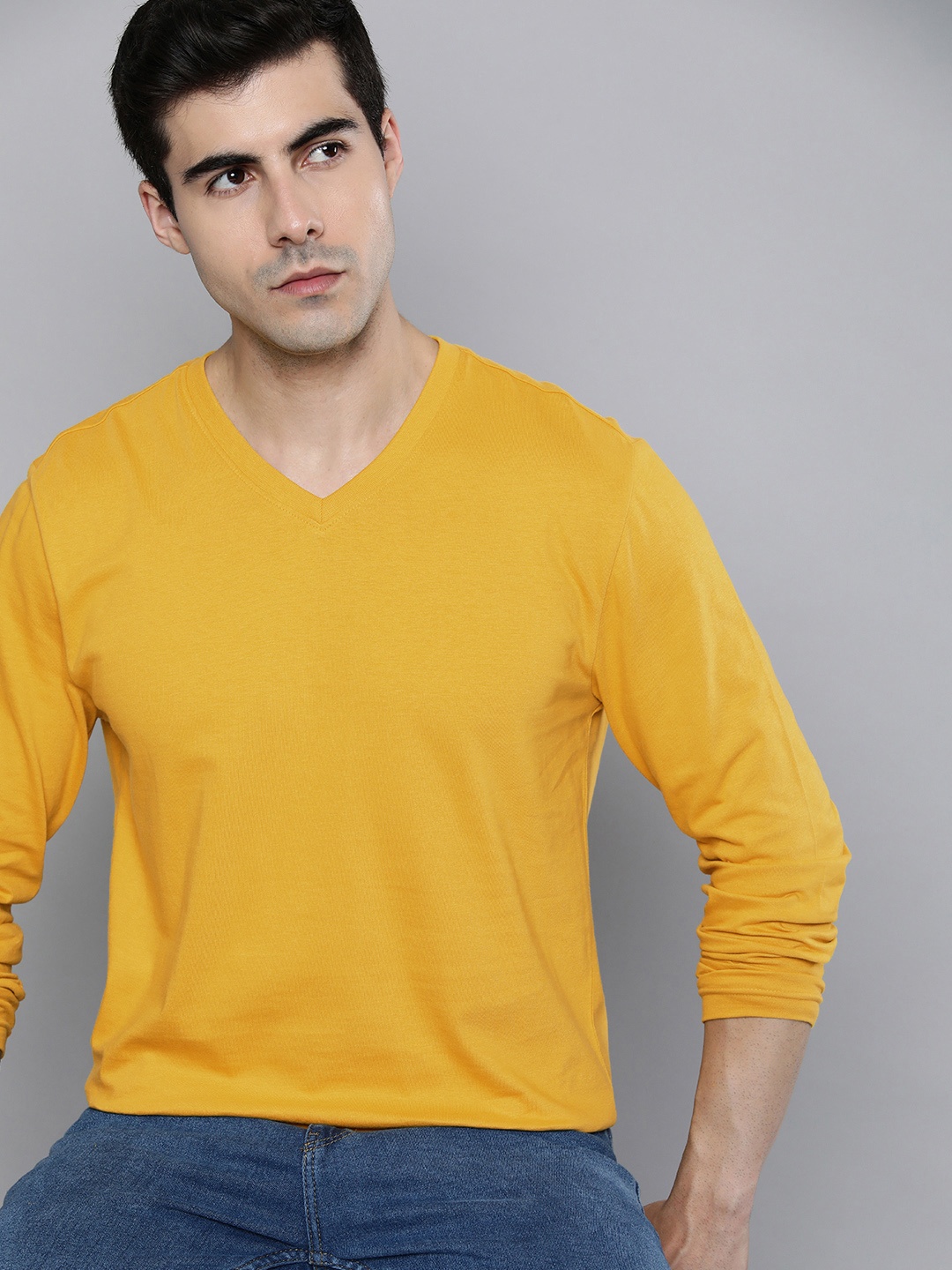 

ether Men Regular Fit V-Neck T-shirt, Yellow