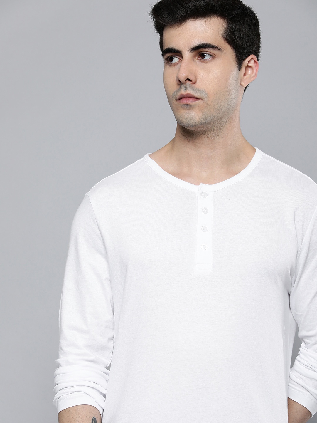 

ether Men Regular Fit Henley Neck T-shirt, White