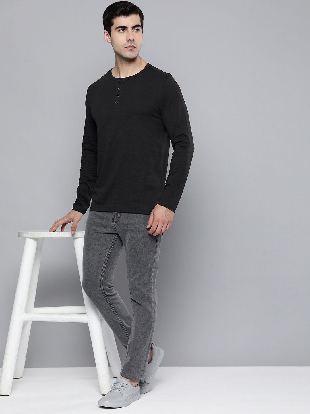 

ether Henley Neck T-shirt, Black