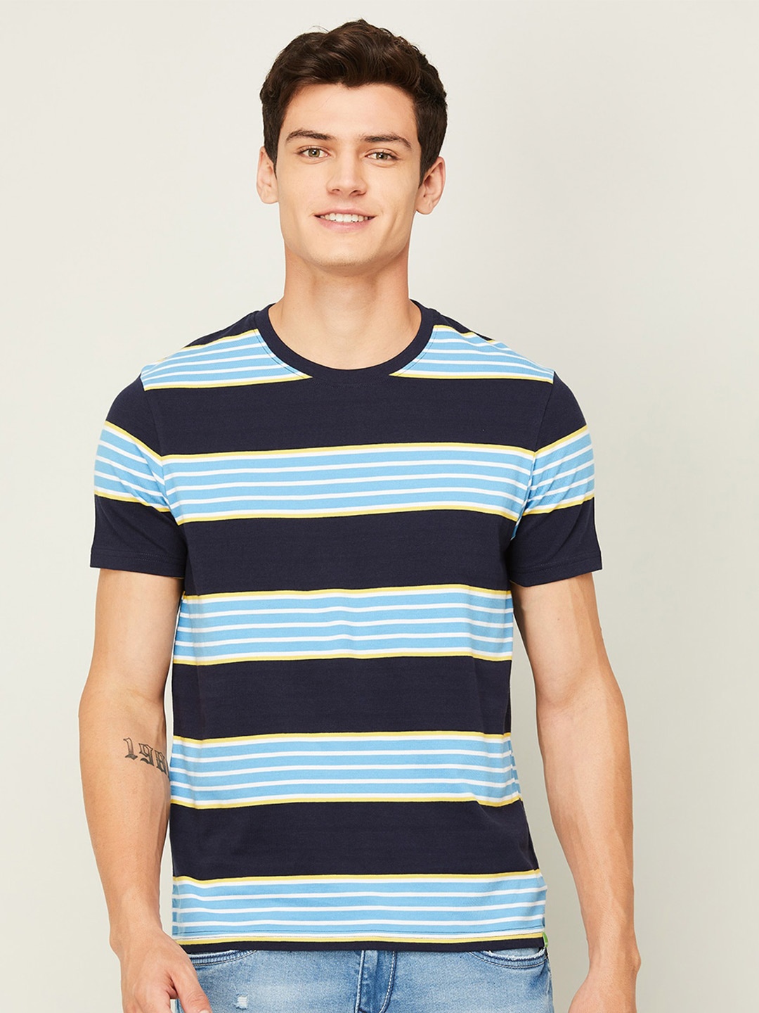 

Bossini Striped Pure Cotton T-shirt, Navy blue